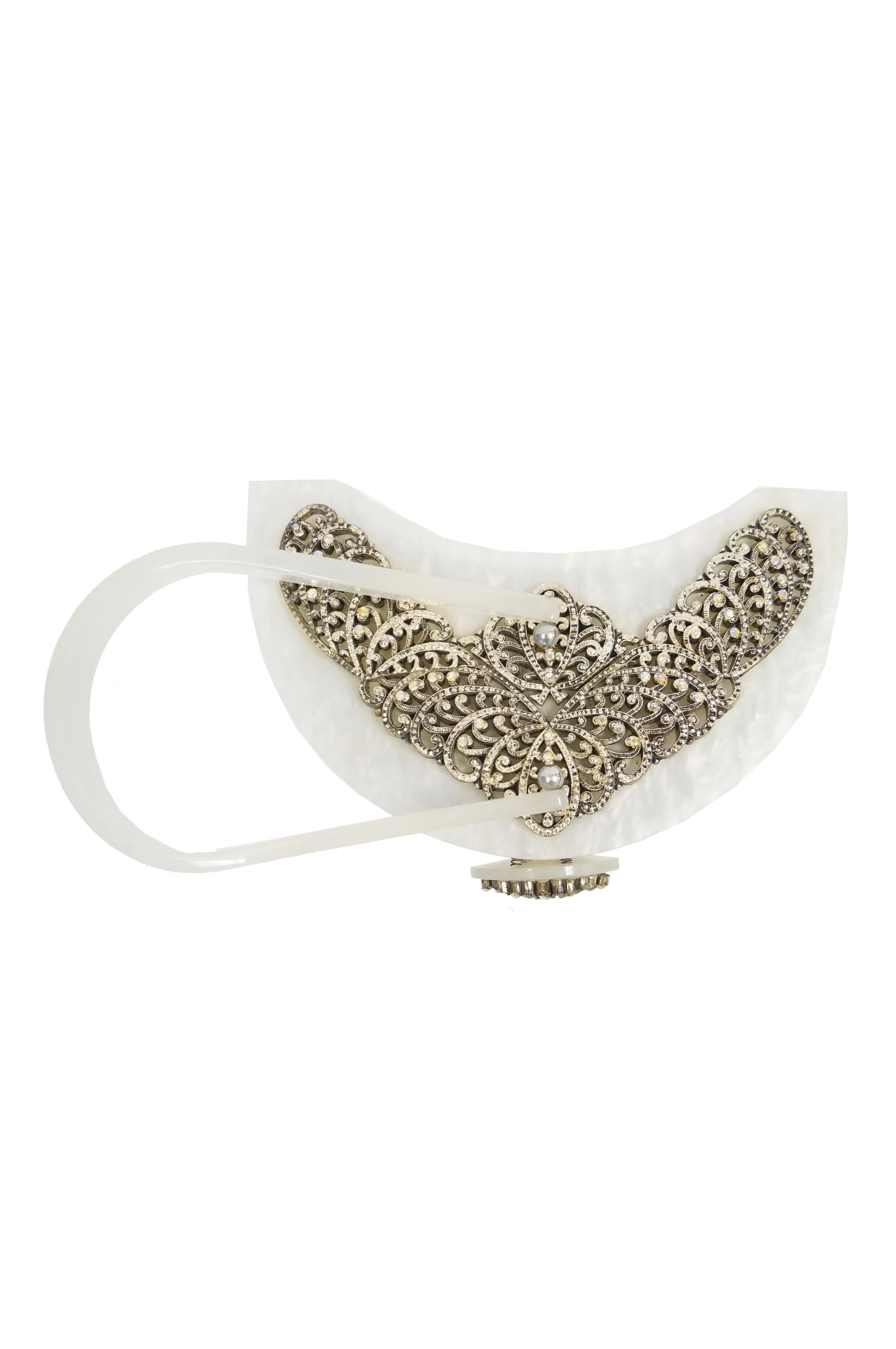 1950s Wilardy Pearlescent Half Moon Lucite Purse
