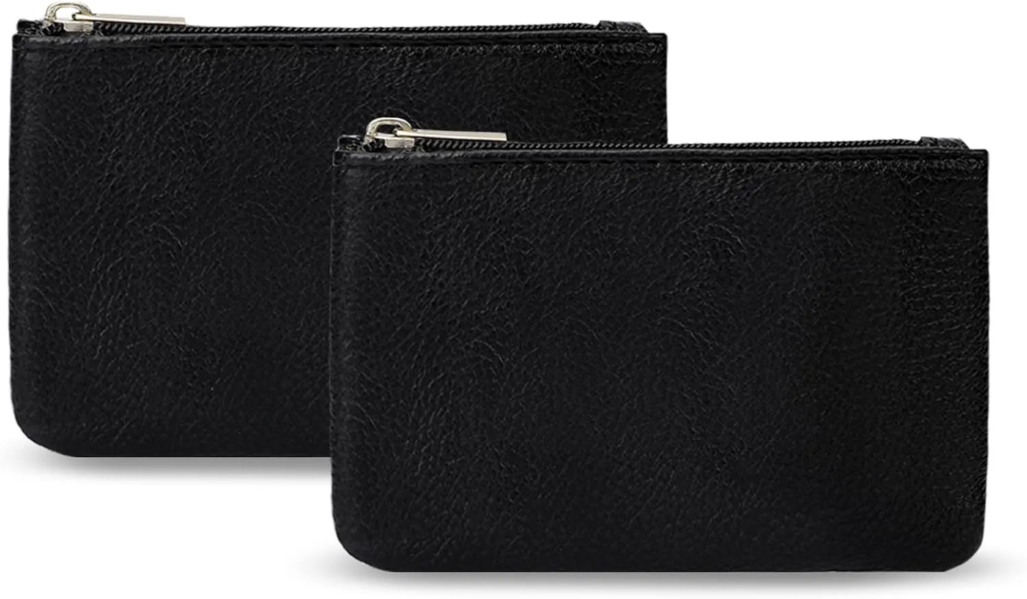 2 Pack Coin Purse, Portable PU Leather Coin Purse with Zipper Coin Purse Mini Change Purse Small Coin Purse for Women Credit Card Folded Bills ID Key Headset Lipstick(Black&Black)