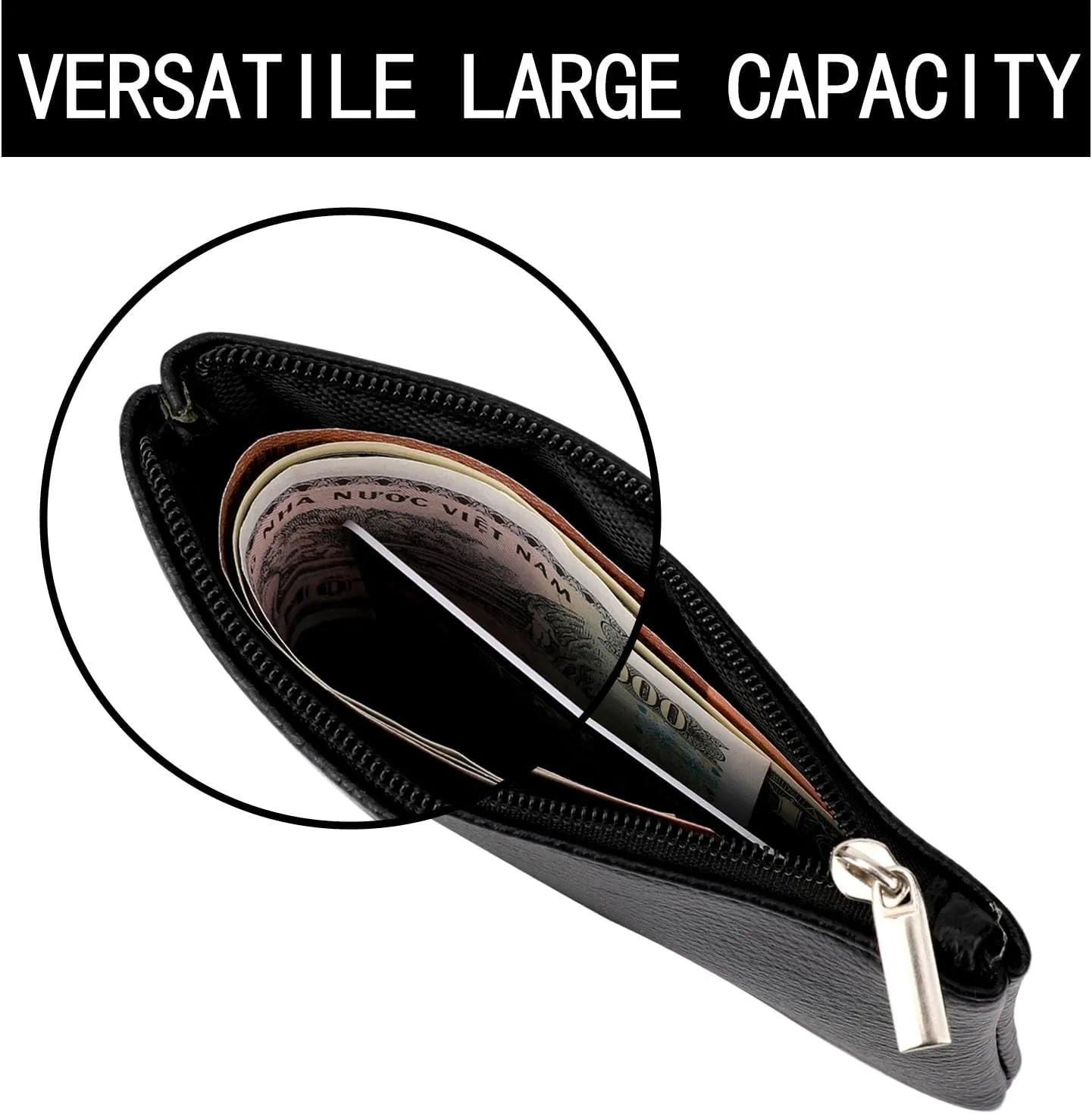 2 Pack Coin Purse, Portable PU Leather Coin Purse with Zipper Coin Purse Mini Change Purse Small Coin Purse for Women Credit Card Folded Bills ID Key Headset Lipstick(Black&Black)