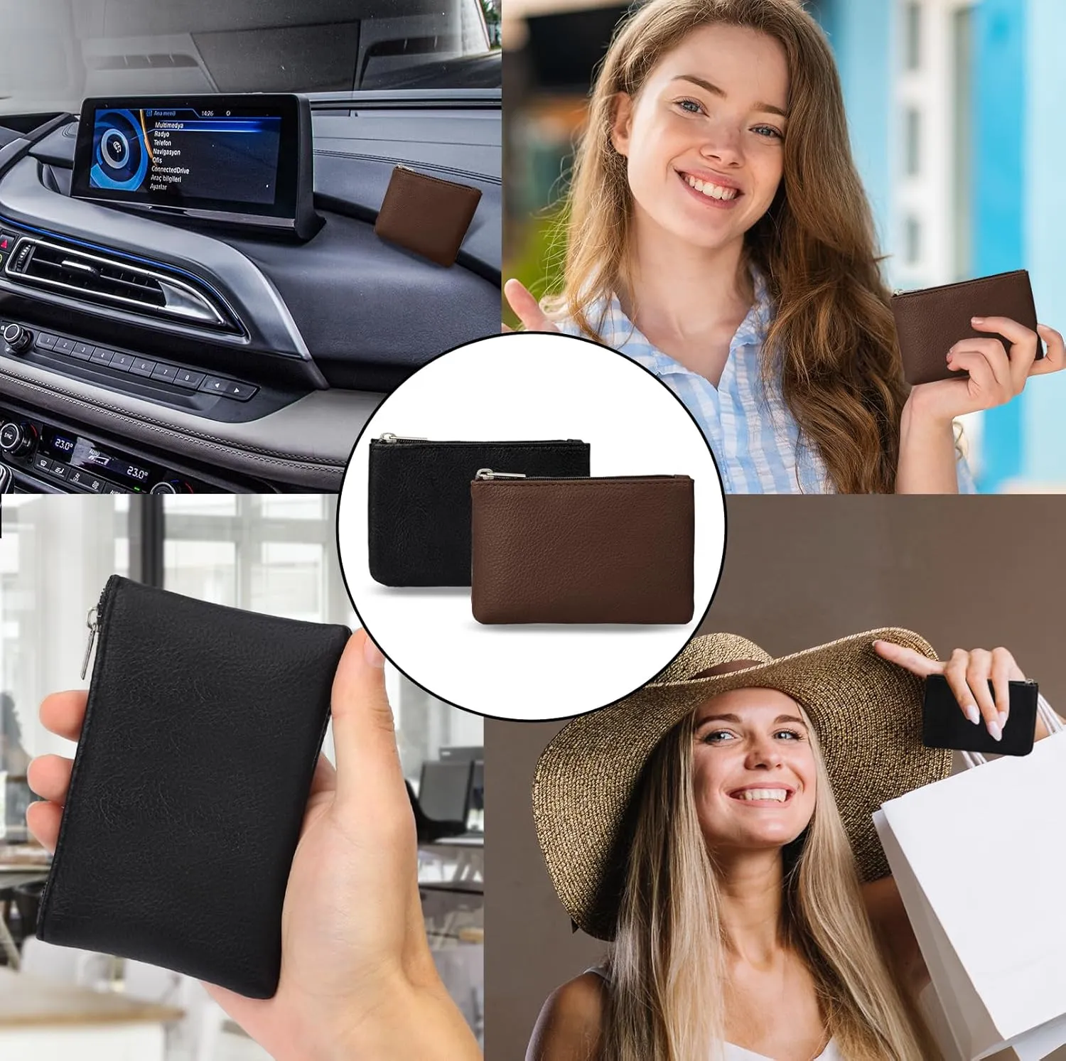 2 Pack Coin Purse, Portable PU Leather Coin Purse with Zipper Coin Purse Mini Change Purse Small Coin Purse for Women Credit Card Folded Bills ID Key Headset Lipstick(Black&Coffee)