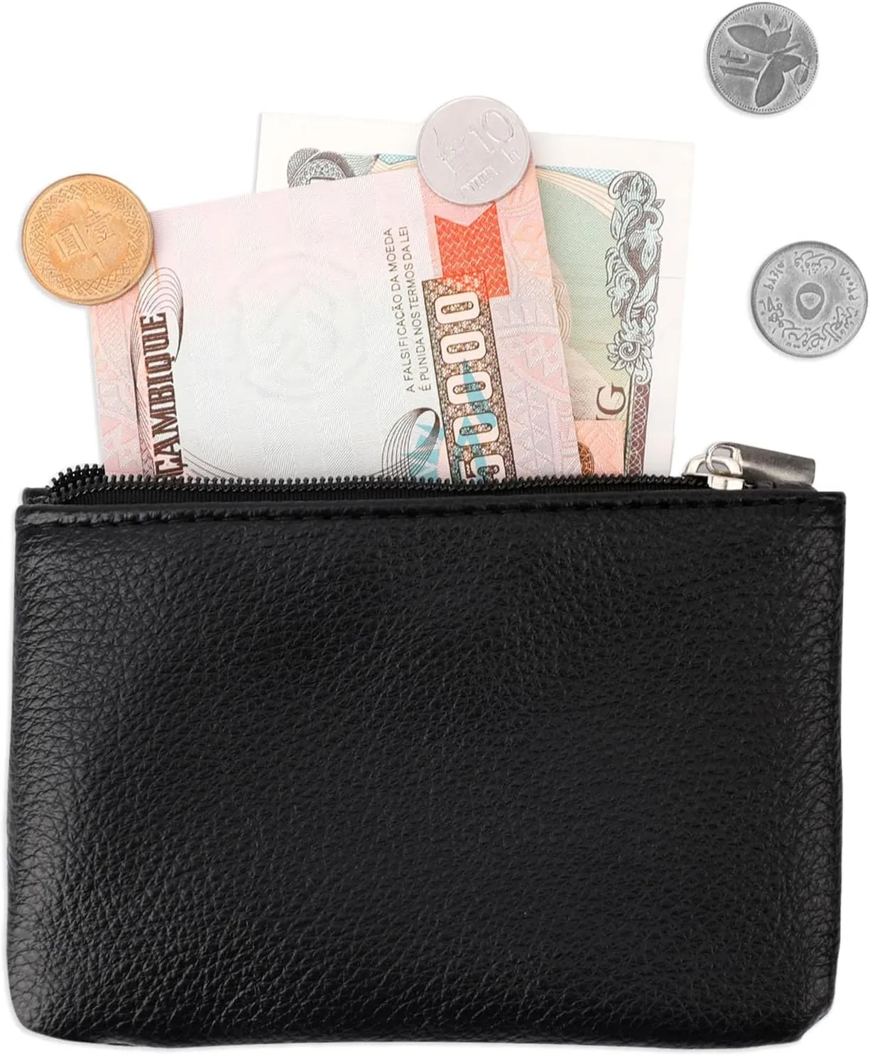 2 Pack Coin Purse, Portable PU Leather Coin Purse with Zipper Coin Purse Mini Change Purse Small Coin Purse for Women Credit Card Folded Bills ID Key Headset Lipstick(Black&Coffee)