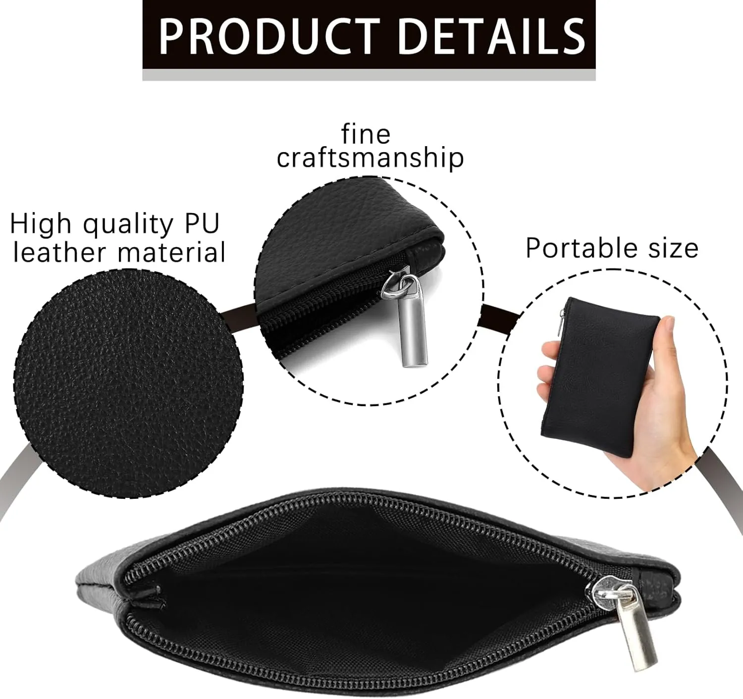 2 Pack Coin Purse, Portable PU Leather Coin Purse with Zipper Coin Purse Mini Change Purse Small Coin Purse for Women Credit Card Folded Bills ID Key Headset Lipstick(Black&Coffee)