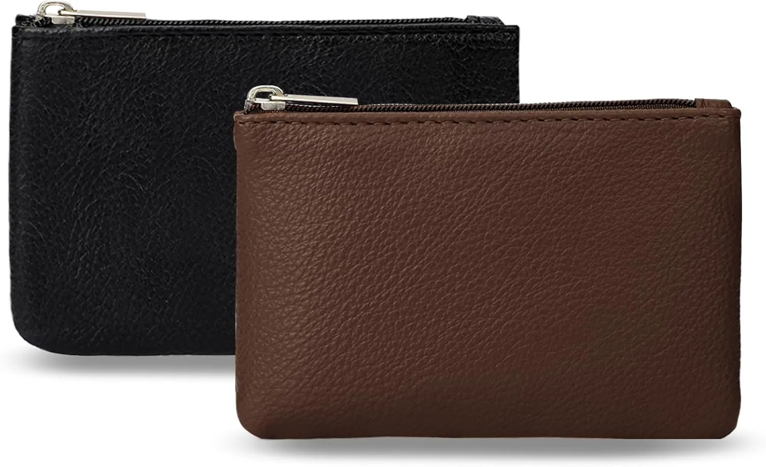 2 Pack Coin Purse, Portable PU Leather Coin Purse with Zipper Coin Purse Mini Change Purse Small Coin Purse for Women Credit Card Folded Bills ID Key Headset Lipstick(Black&Coffee)
