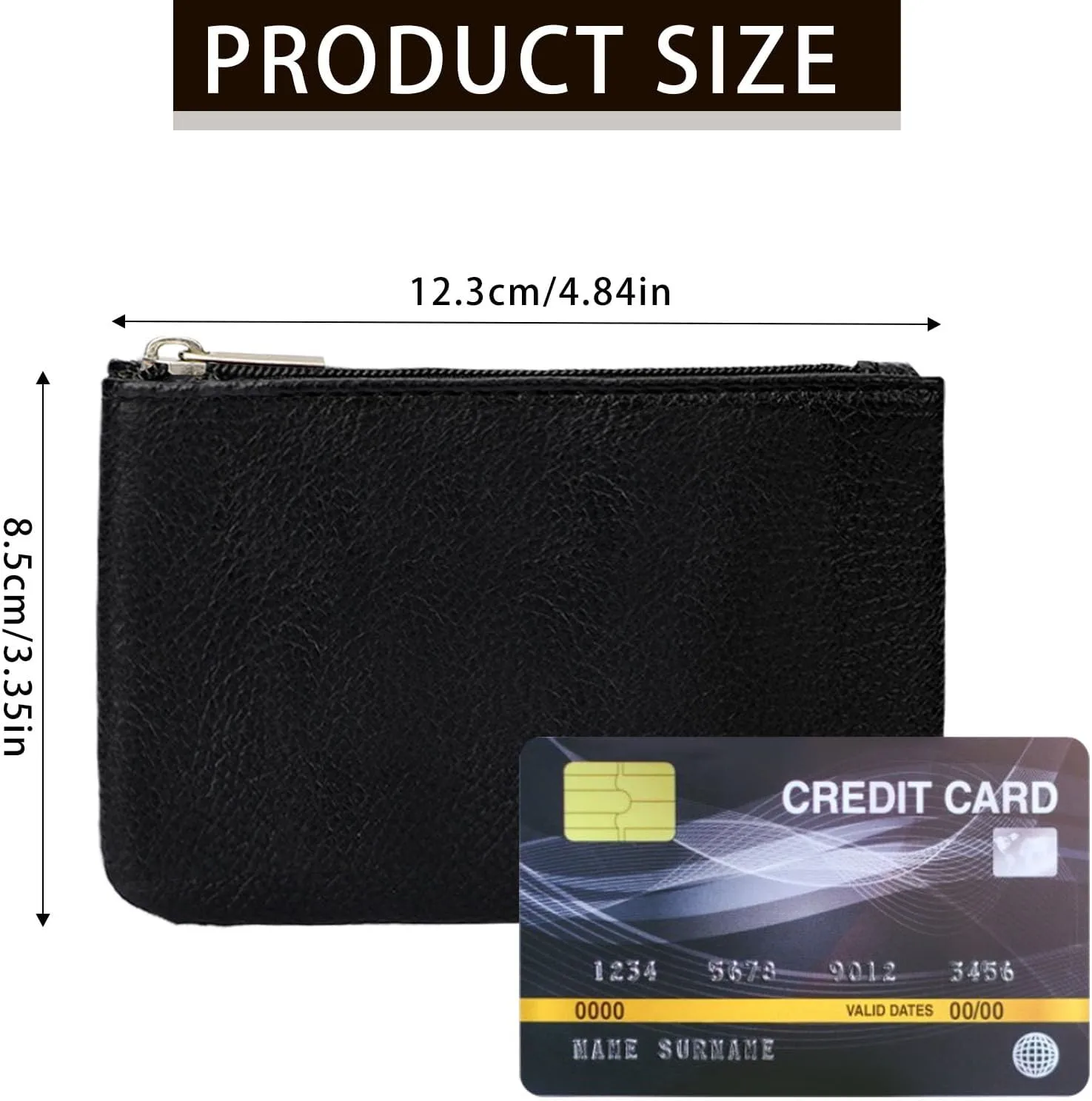 2 Pack Coin Purse, Portable PU Leather Coin Purse with Zipper Coin Purse Mini Change Purse Small Coin Purse for Women Credit Card Folded Bills ID Key Headset Lipstick(Black&Coffee)