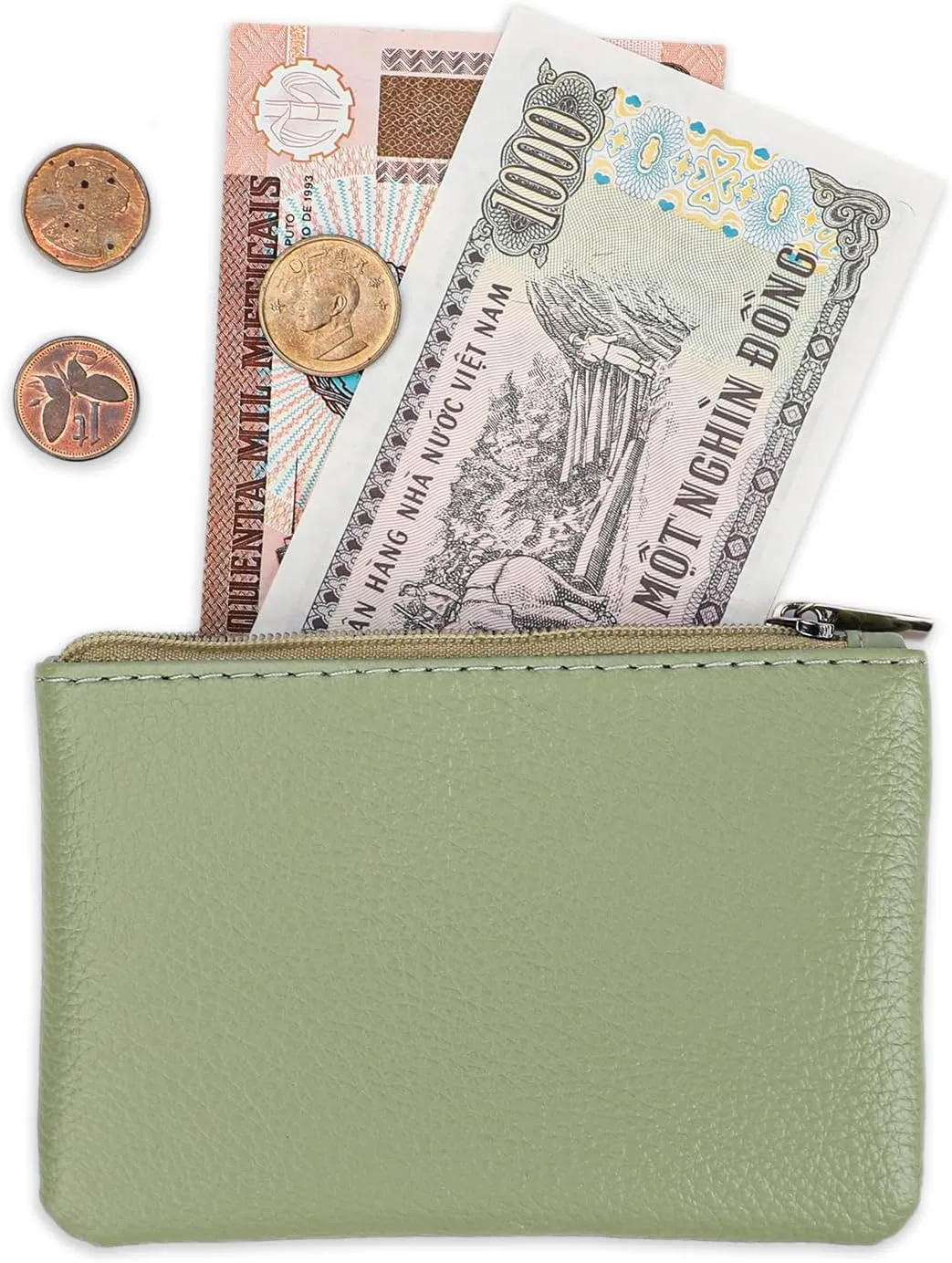 2 Pack Coin Purse, Portable PU Leather Coin Purse with Zipper Coin Purse Mini Change Purse Small Coin Purse for Women Credit Card Folded Bills ID Key Headset Lipstick(Black&Green)