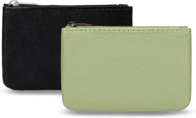 2 Pack Coin Purse, Portable PU Leather Coin Purse with Zipper Coin Purse Mini Change Purse Small Coin Purse for Women Credit Card Folded Bills ID Key Headset Lipstick(Black&Green)