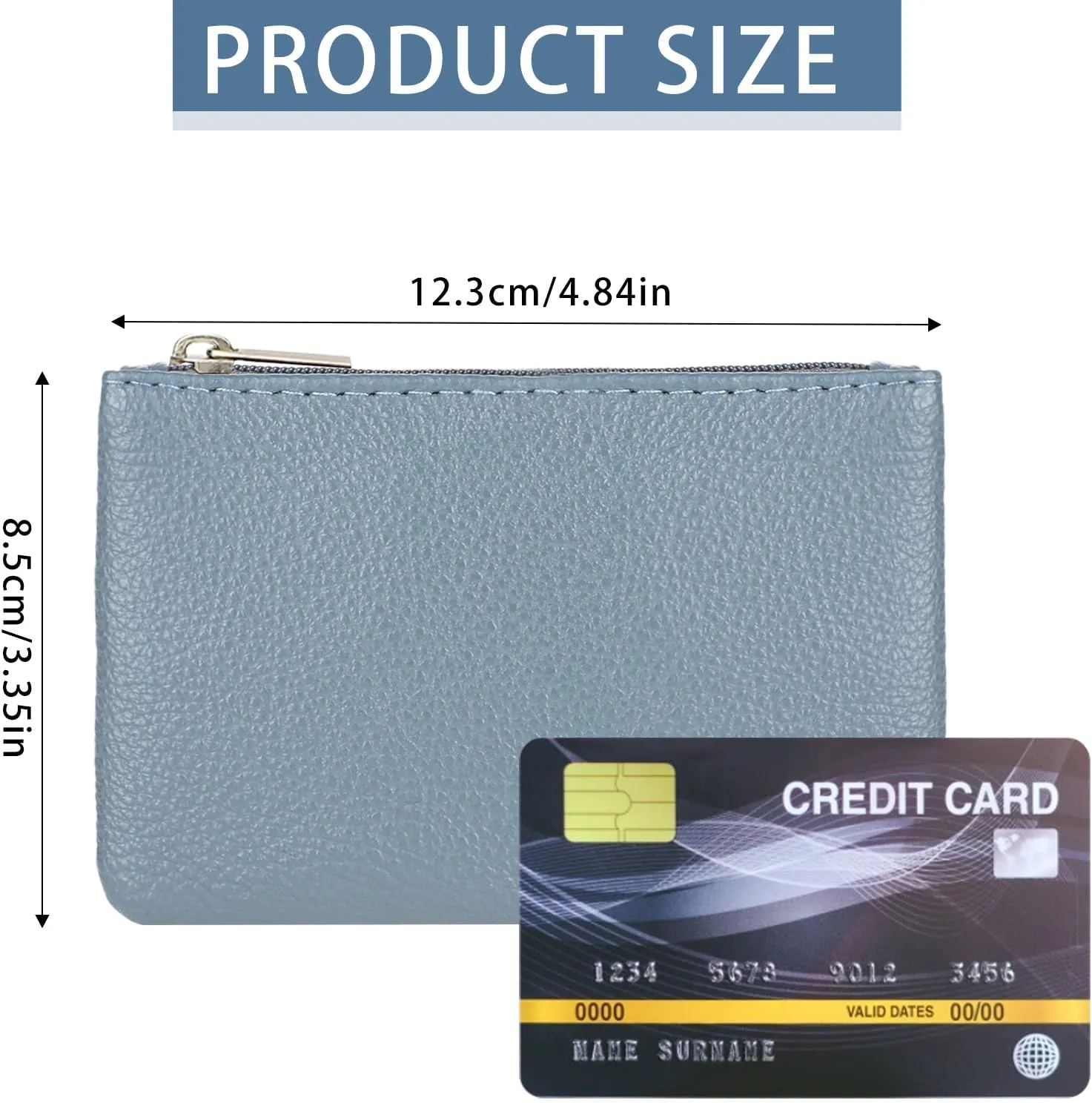 2 Pack Portable PU Leather Zipper Coin Purse - Mini Change Purse for Women, Folded Bills, ID, Key, Headset, Lipstick (Black & Blue)