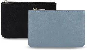 2 Pack Portable PU Leather Zipper Coin Purse - Mini Change Purse for Women, Folded Bills, ID, Key, Headset, Lipstick (Black & Blue)