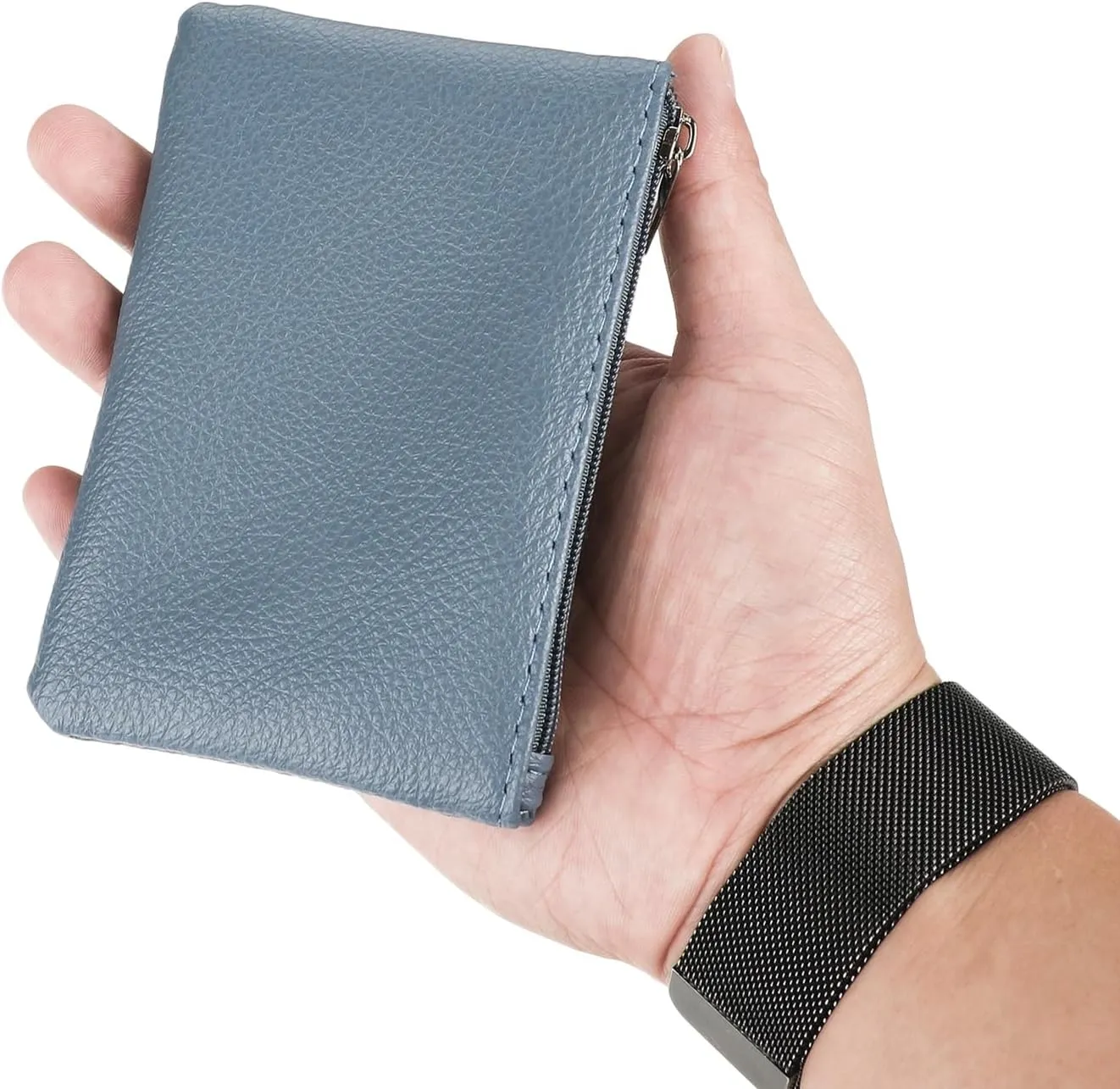 2 Pack Portable PU Leather Zipper Coin Purse - Mini Change Purse for Women, Folded Bills, ID, Key, Headset, Lipstick (Black & Blue)