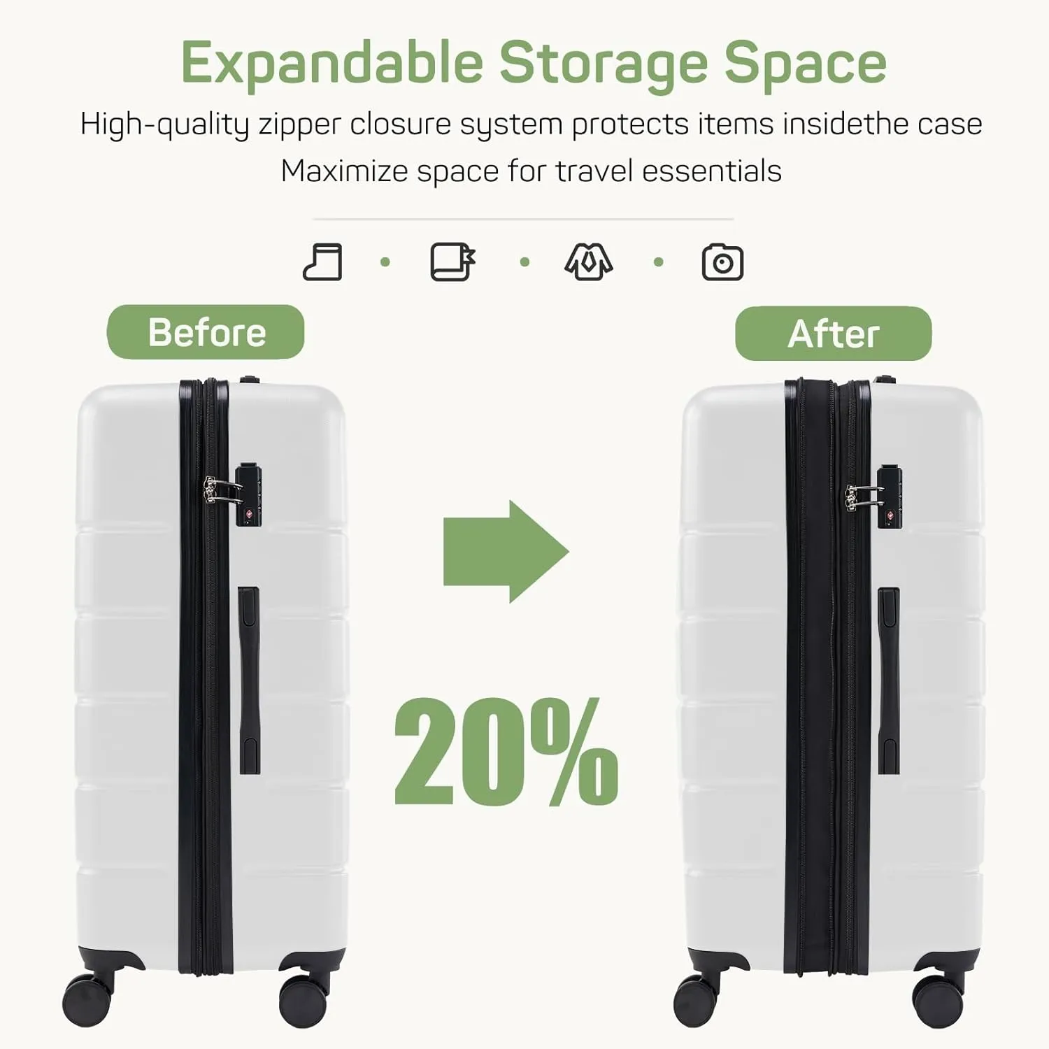 28 Inch Luggage Suitcase with TSA Lock, Hard Shell Rolling Suitcase with Spinner Wheels, Expandable Lightweight Luggage, White