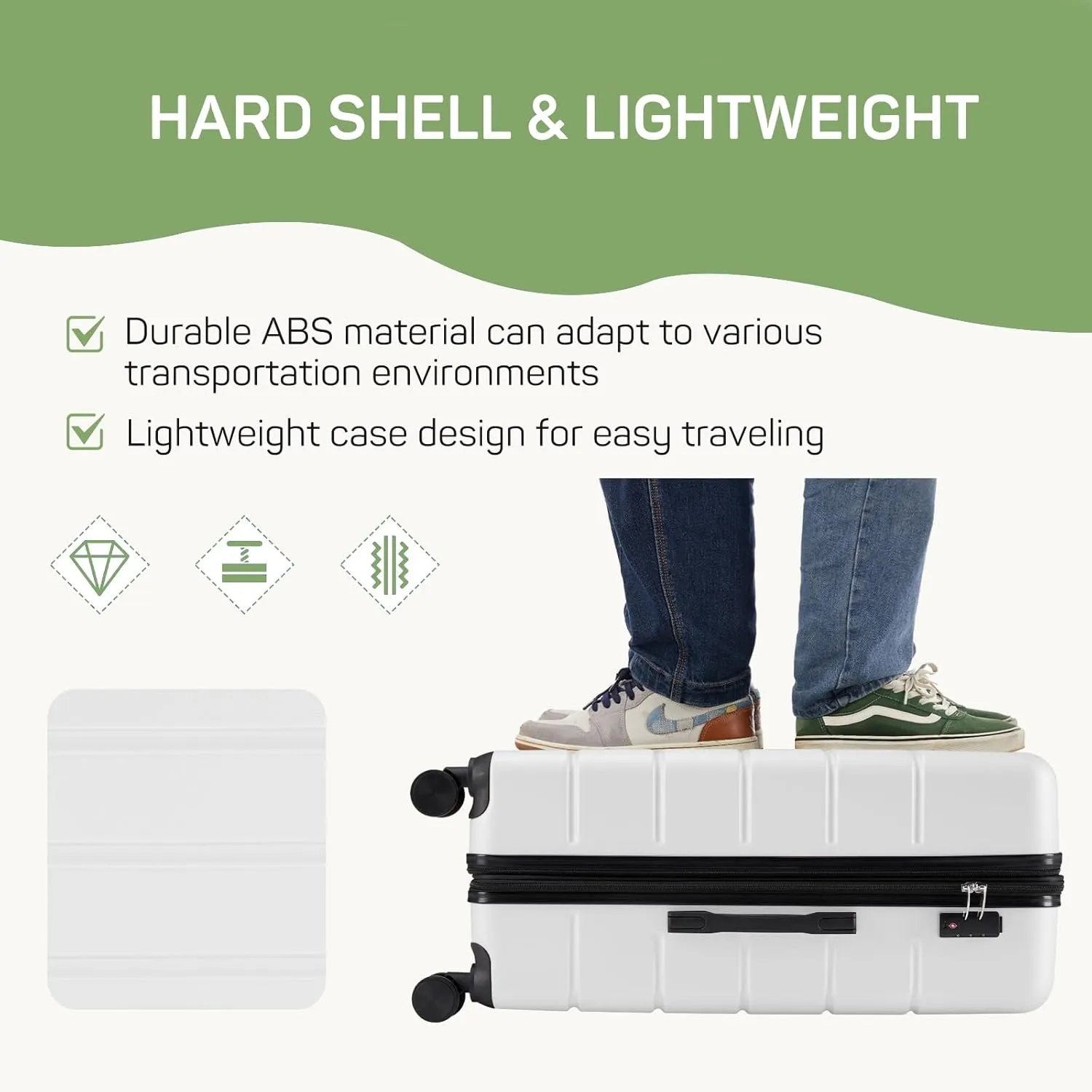 28 Inch Luggage Suitcase with TSA Lock, Hard Shell Rolling Suitcase with Spinner Wheels, Expandable Lightweight Luggage, White