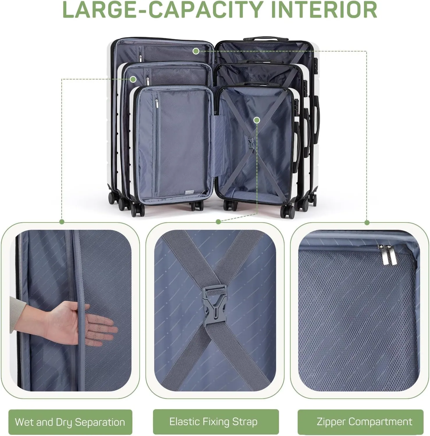 28 Inch Luggage Suitcase with TSA Lock, Hard Shell Rolling Suitcase with Spinner Wheels, Expandable Lightweight Luggage, White