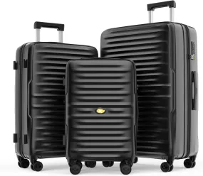 3 Piece Luggage Sets, Hard Case Suitcases Set with Spinner Wheels, Lightweight PC Luggage with TSA Lock(Black)