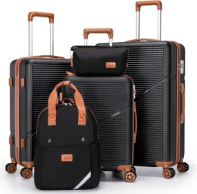 5-Piece Luggage Set 22x14x9 Airline Approved, ABS Hard Case Suitcases with Spinner Wheels, TSA Lock, Durable Waterproof Travel Luggage