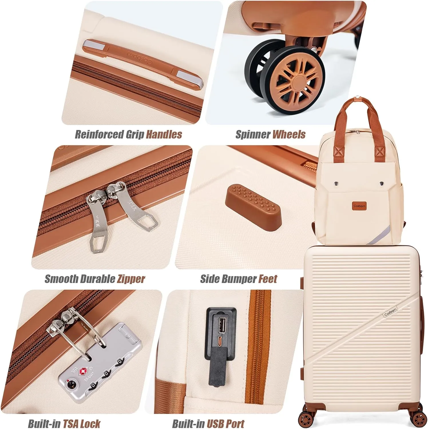 5-Piece Luggage Set 22x14x9 Airline Approved, ABS Hard Case Suitcases with Spinner Wheels, TSA Lock, Durable Waterproof Travel Luggage