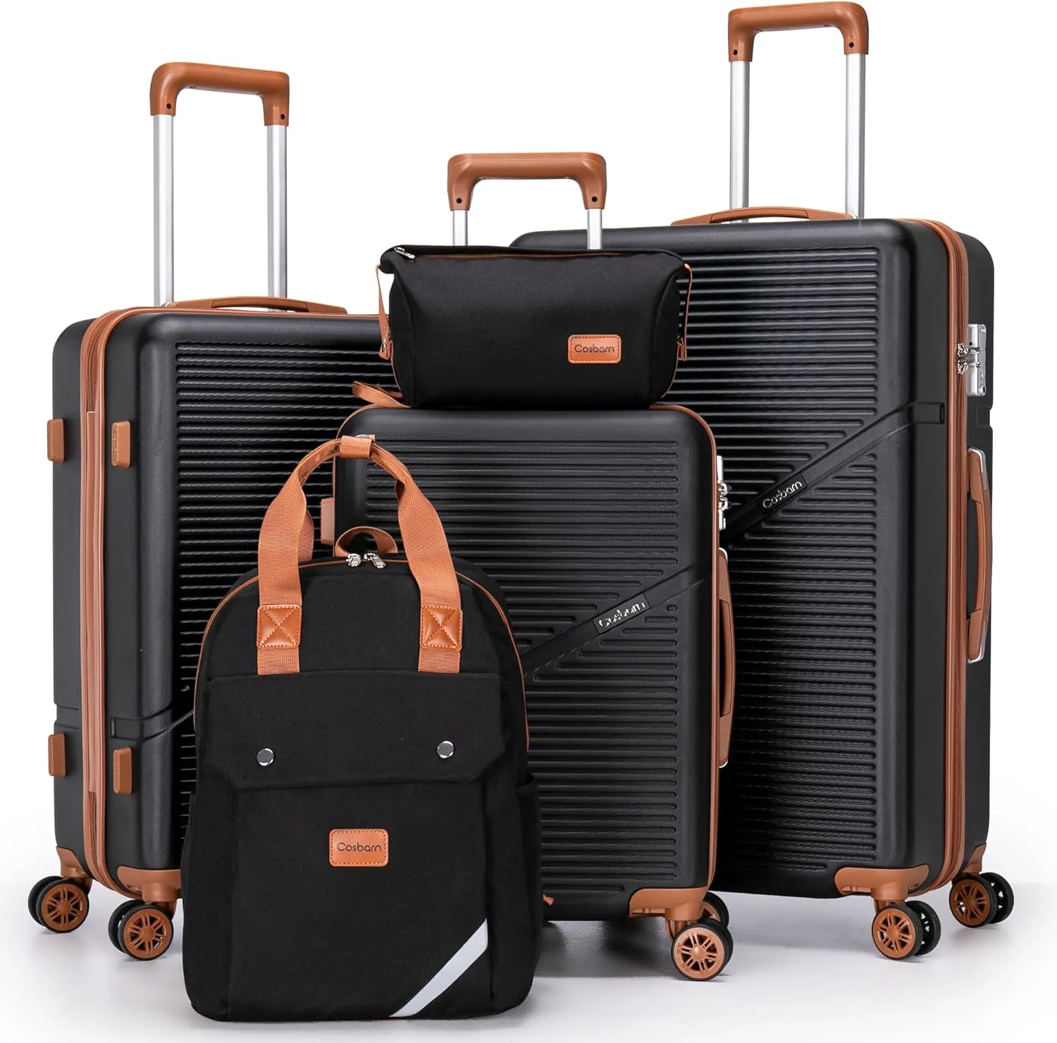 5-Piece Luggage Set 22x14x9 Airline Approved, ABS Hard Case Suitcases with Spinner Wheels, TSA Lock, Durable Waterproof Travel Luggage