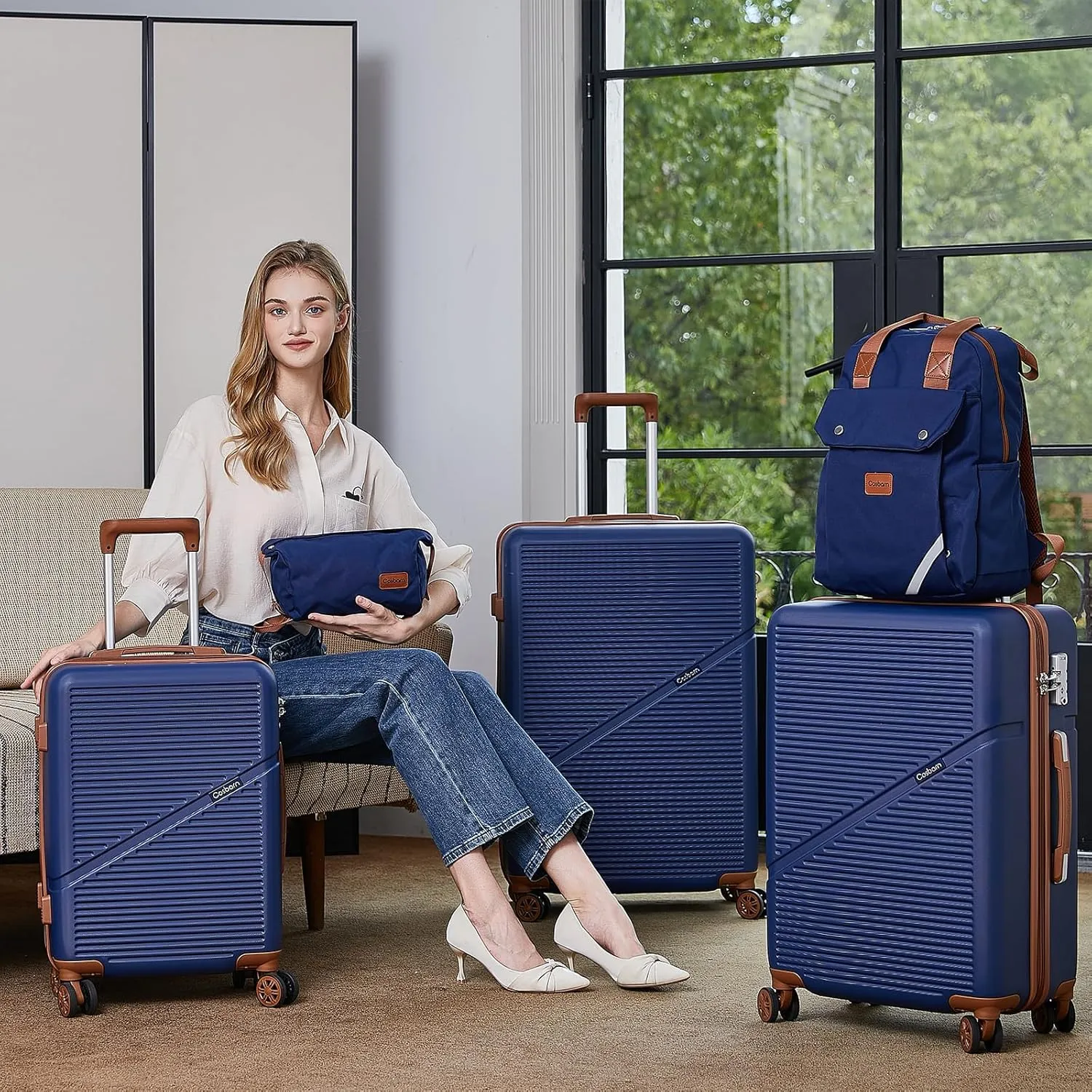 5-Piece Luggage Set 22x14x9 Airline Approved, ABS Hard Case Suitcases with Spinner Wheels, TSA Lock, Durable Waterproof Travel Luggage