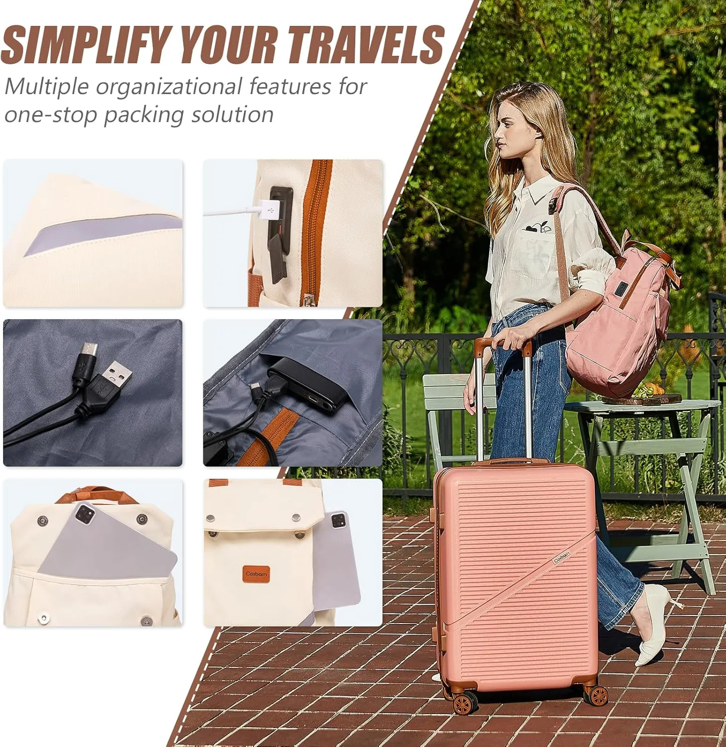 5-Piece Luggage Set 22x14x9 Airline Approved, ABS Hard Case Suitcases with Spinner Wheels, TSA Lock, Durable Waterproof Travel Luggage