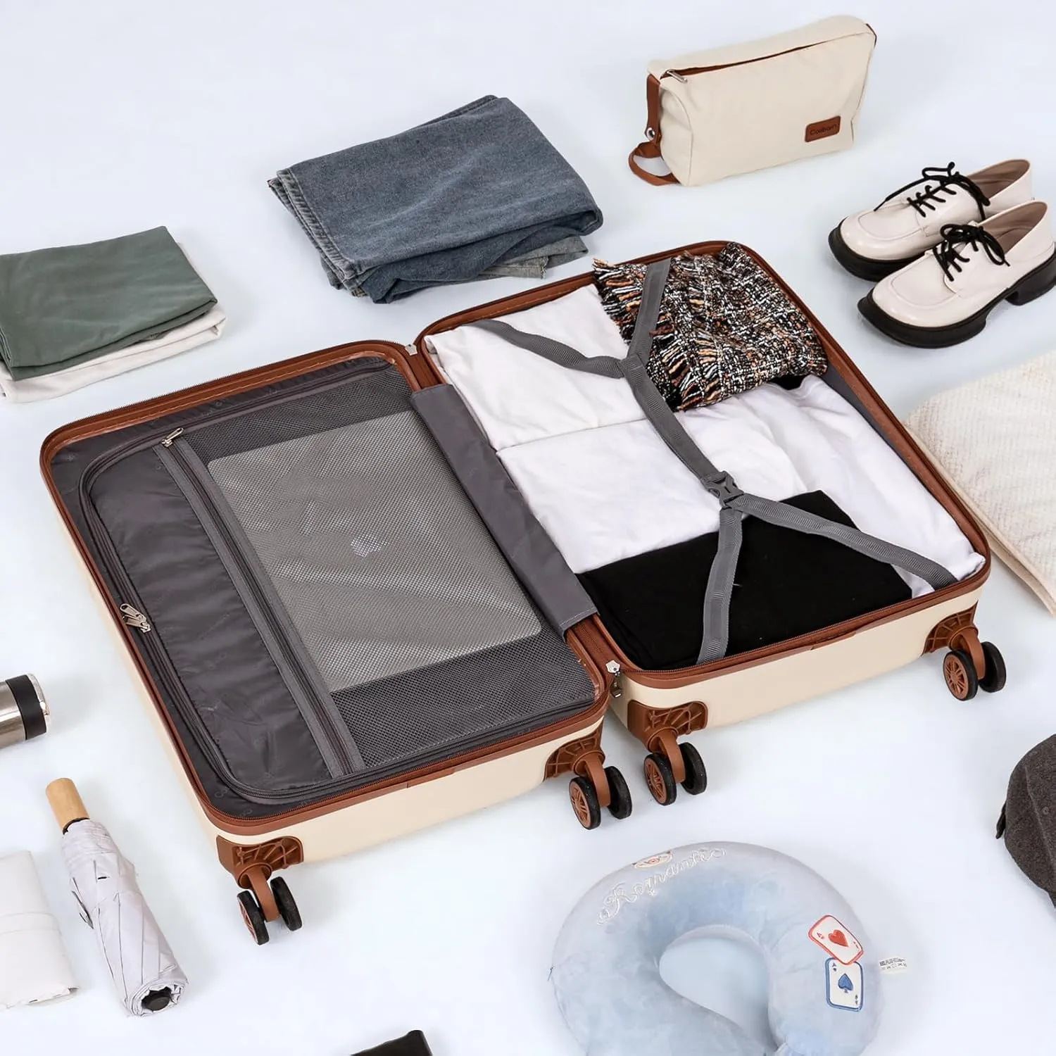 5-Piece Luggage Set 22x14x9 Airline Approved, ABS Hard Case Suitcases with Spinner Wheels, TSA Lock, Durable Waterproof Travel Luggage