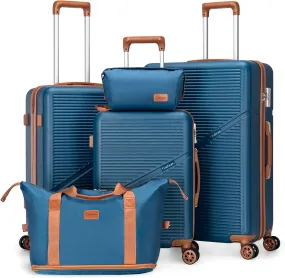 5 Piece Luggage Sets with Spinner Wheels, Hardshell ABS Suitcase Set with Tsa Lock, Lightweight Hardside Waterproof Travel Suitcases for Men Women, Navy (20"/24"/28")