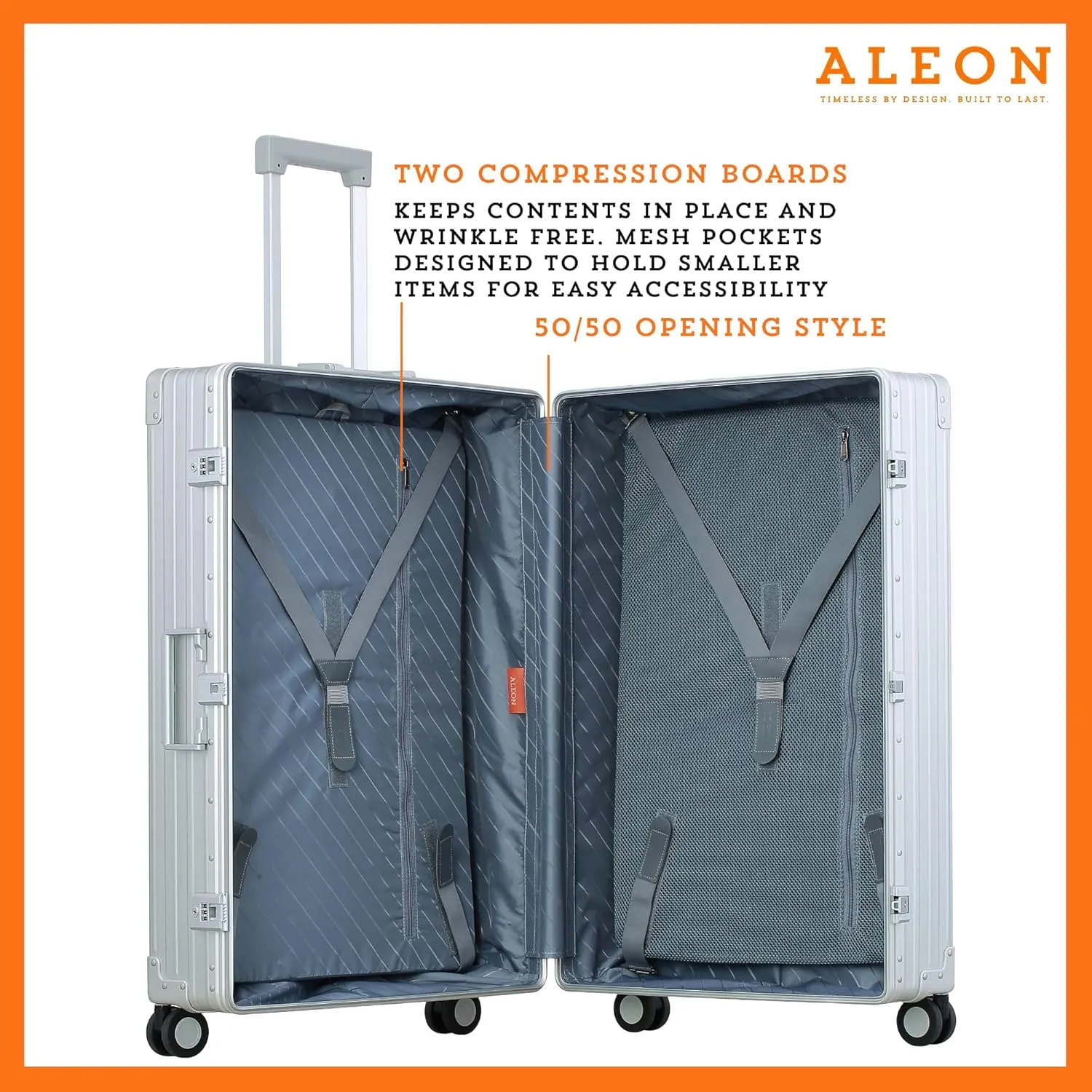 All Aluminum Lightweight 32" Macro Traveler Hardside Checked Luggage, Large Capacity, Hardshell Suitcase w/Spinner Wheels, Heavy Duty Roller for International Travel, Business Flight Size(Platinum)