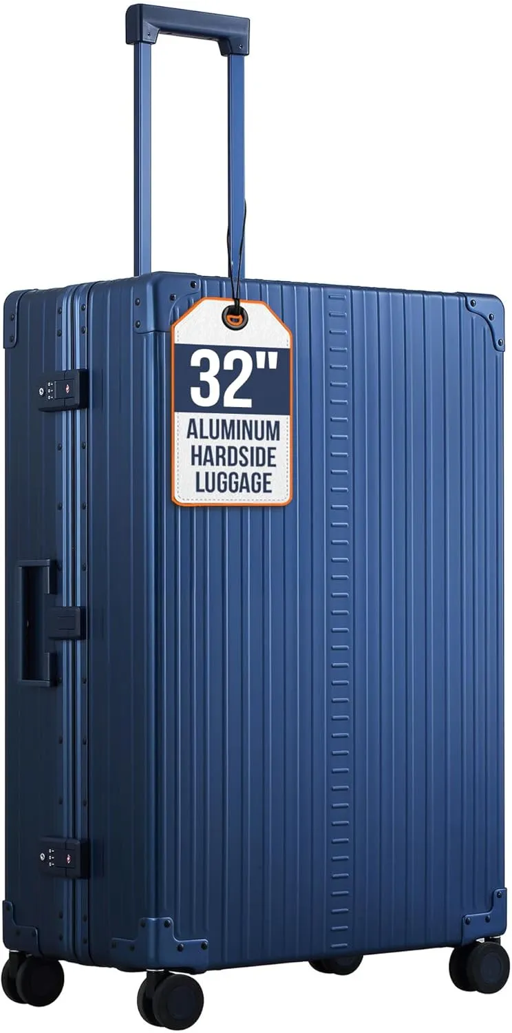 All Aluminum Lightweight 32" Macro Traveler Hardside Checked Luggage, Large Capacity, Hardshell Suitcase w/Spinner Wheels, Heavy Duty Roller for International Travel, Business Flight Size(Sapphire)