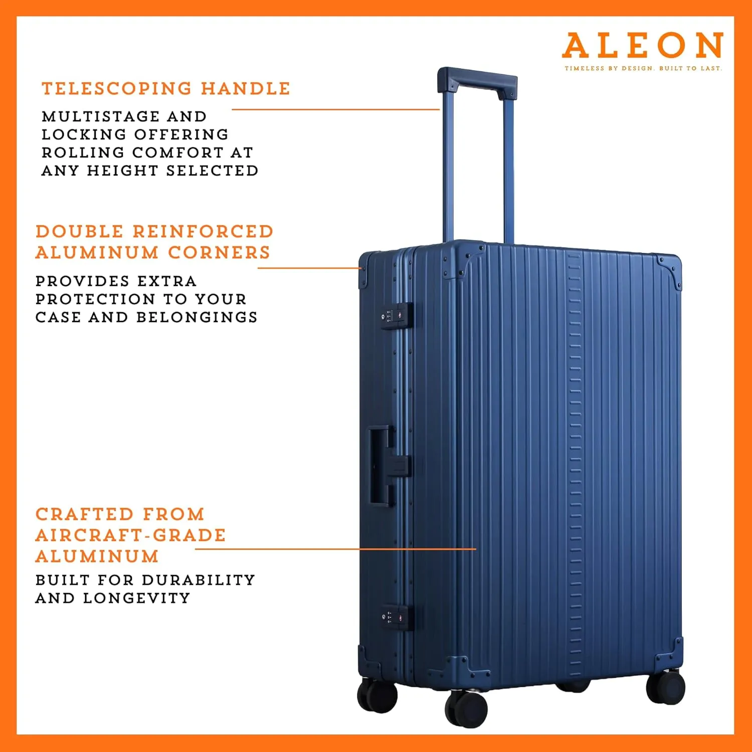 All Aluminum Lightweight 32" Macro Traveler Hardside Checked Luggage, Large Capacity, Hardshell Suitcase w/Spinner Wheels, Heavy Duty Roller for International Travel, Business Flight Size(Sapphire)