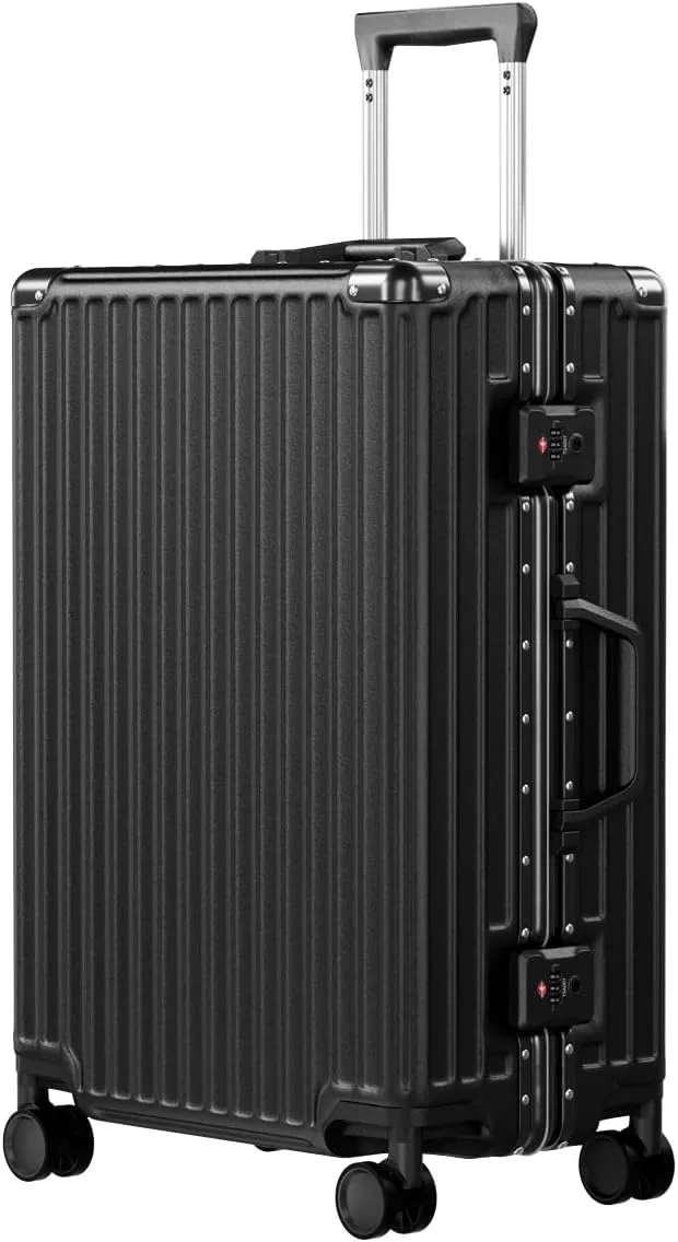 AnyZip Luggage PC ABS Aluminum Frame Zipperless Checked Luggage Hard Shell Suitcase with TSA Lock Double Spinner Wheels 24 Inch Black