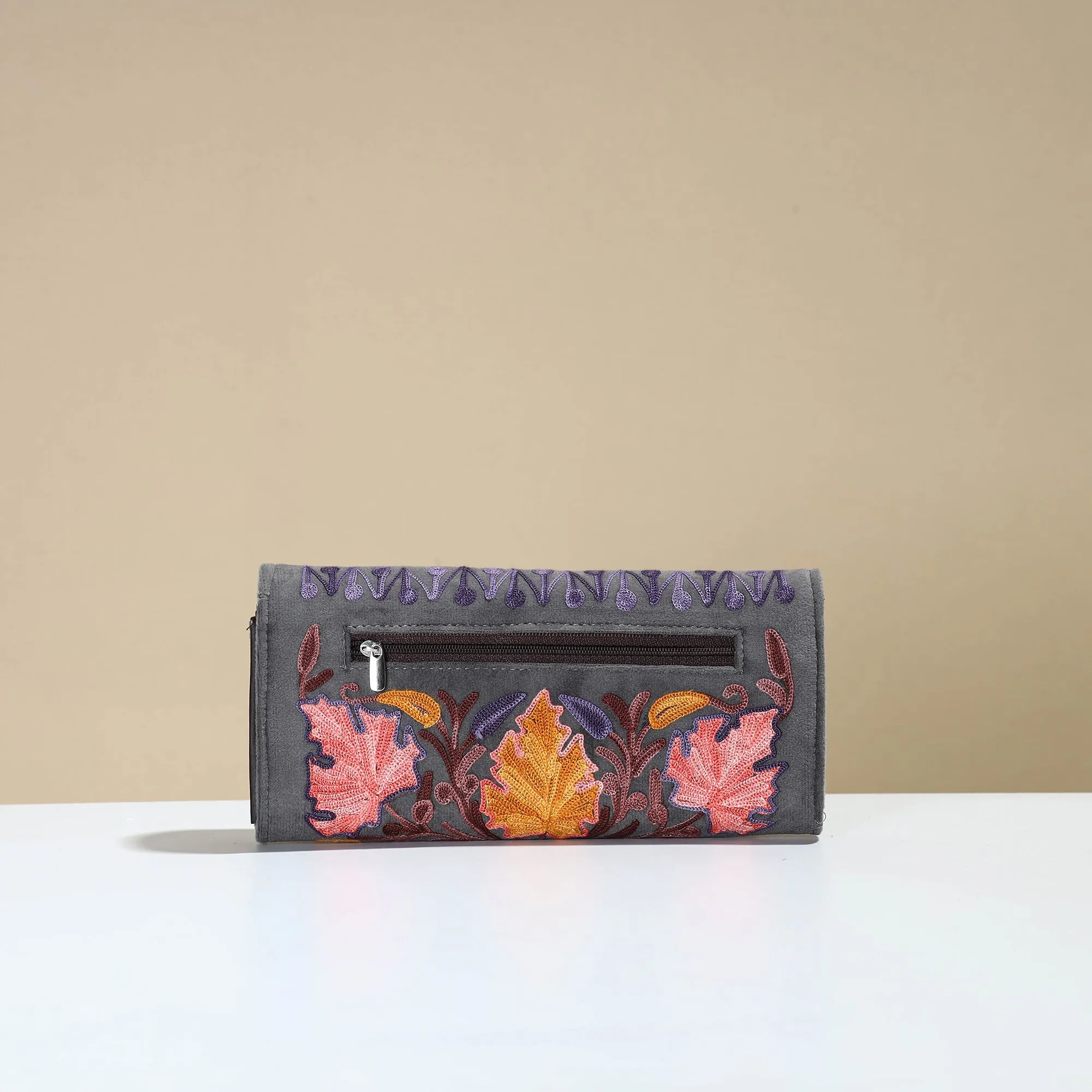 Authentic Kashmiri Crewel Embroidery Velvet Travel Wallet 70