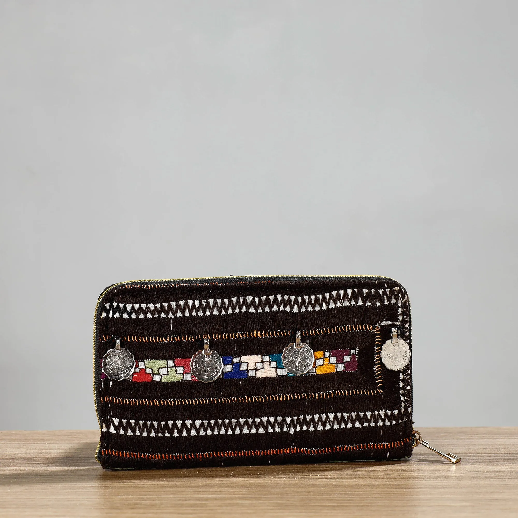 Black - Banjara Vintage Embroidery Coin Work Wallet