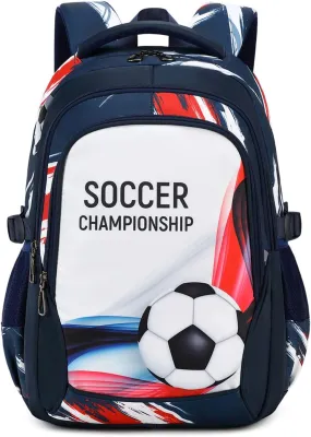 Boys Backpack Kids Bookbag Durable Elementary Middle School Bags Soccer 18in (white)