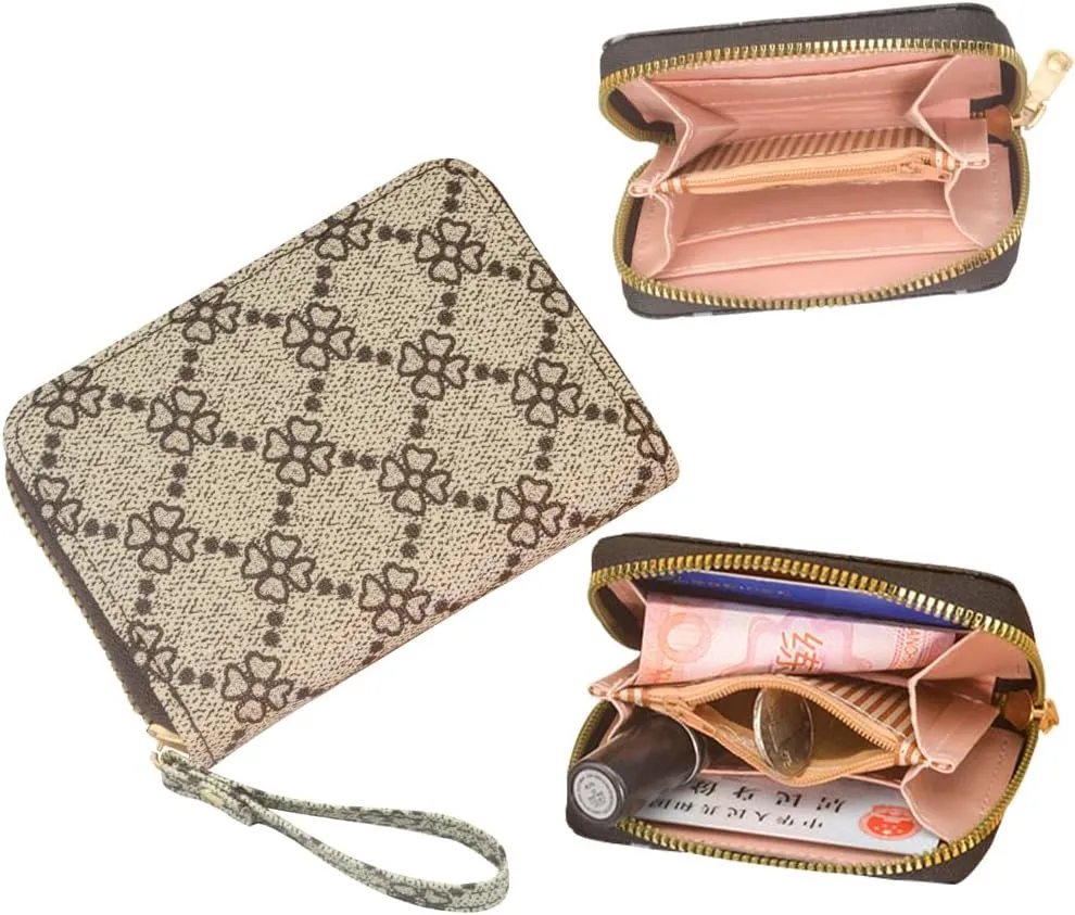 Card Wallets for Women Ladies Credit Card Holder RFID Blocking Small Card Holder Zipper Wallet Leather Coin Purse