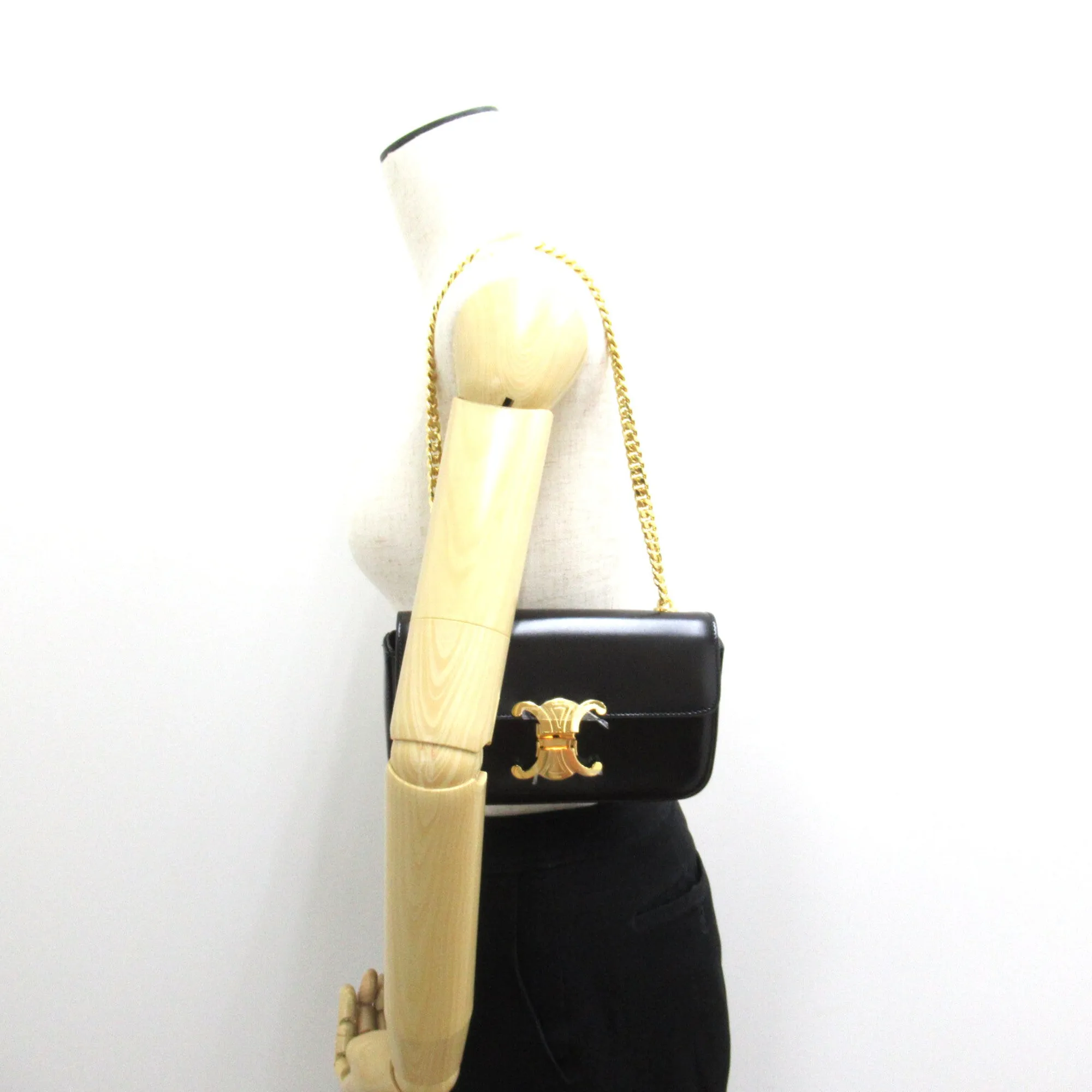 Celine ChainShoulder Black Calfskin [cowhide]