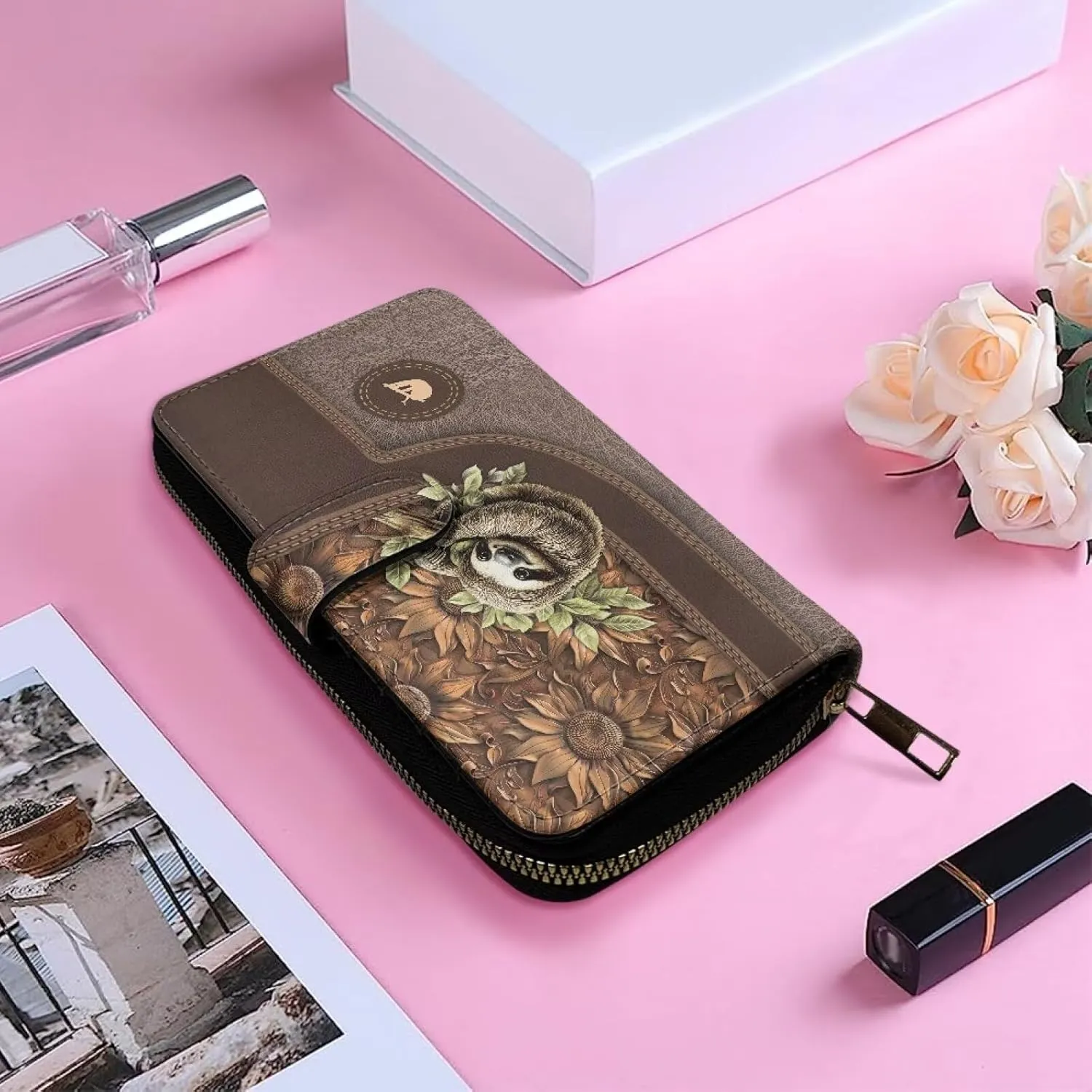 COEQINE Ladies Wallets Pink Leopard Heart Black Printed Leather Phone Long Clutch Purses Check Coin Change Holder
