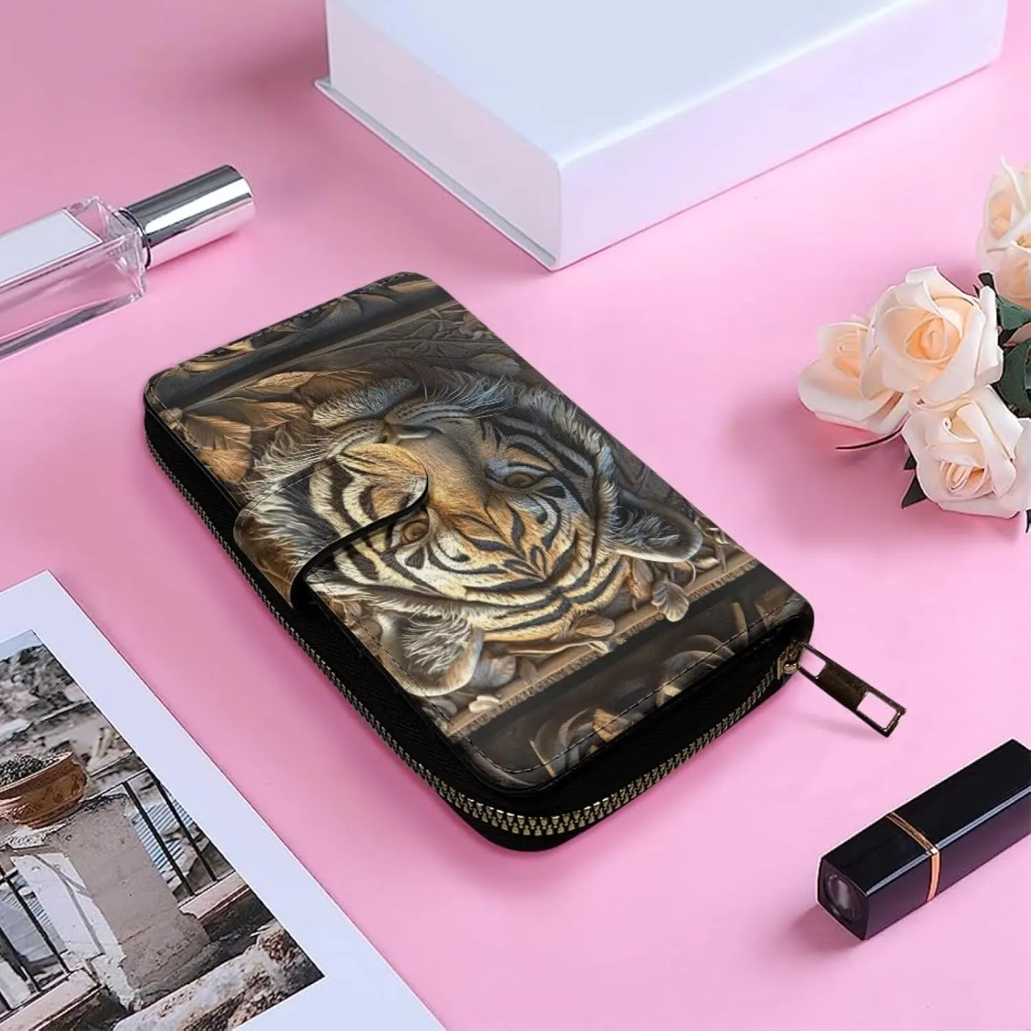 COEQINE Ladies Wallets Pink Leopard Heart Black Printed Leather Phone Long Clutch Purses Check Coin Change Holder