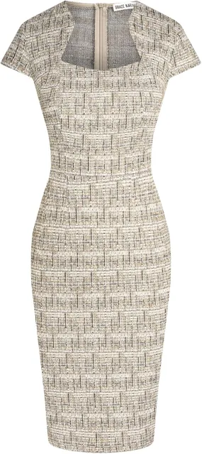GRACE KARIN Women's Gorgeous Pencil Dress Cap Sleeve Tweed Pencil Dress for Work