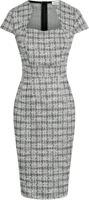 GRACE KARIN Women's Gorgeous Pencil Dress Cap Sleeve Tweed Pencil Dress for Work