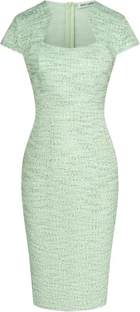 GRACE KARIN Women's Gorgeous Pencil Dress Cap Sleeve Tweed Pencil Dress for Work