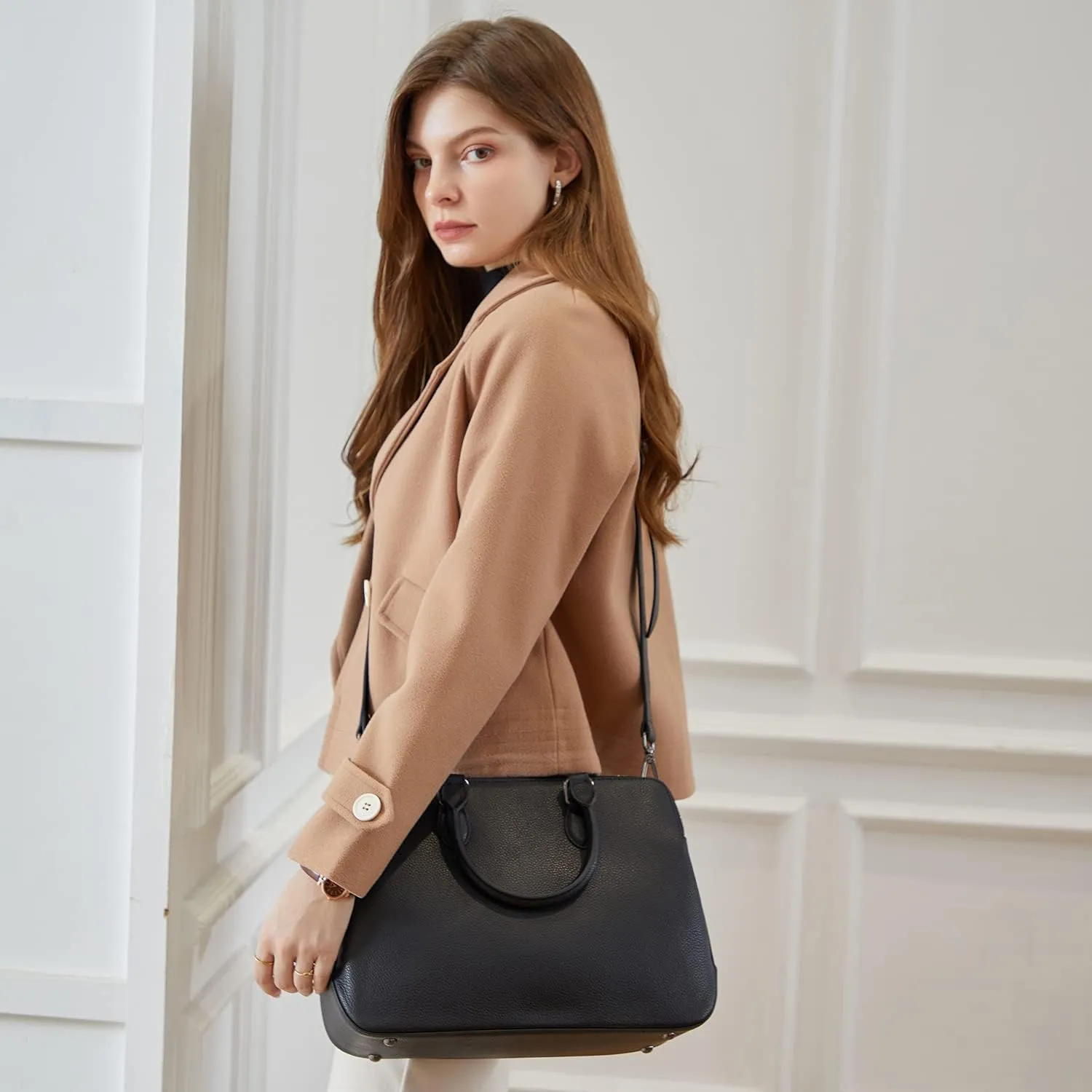 HESHE Genuine Leather Purses and Handbags for Women Tote Bags Shoulder Purses Crossbody Bag Top Handle Handbags