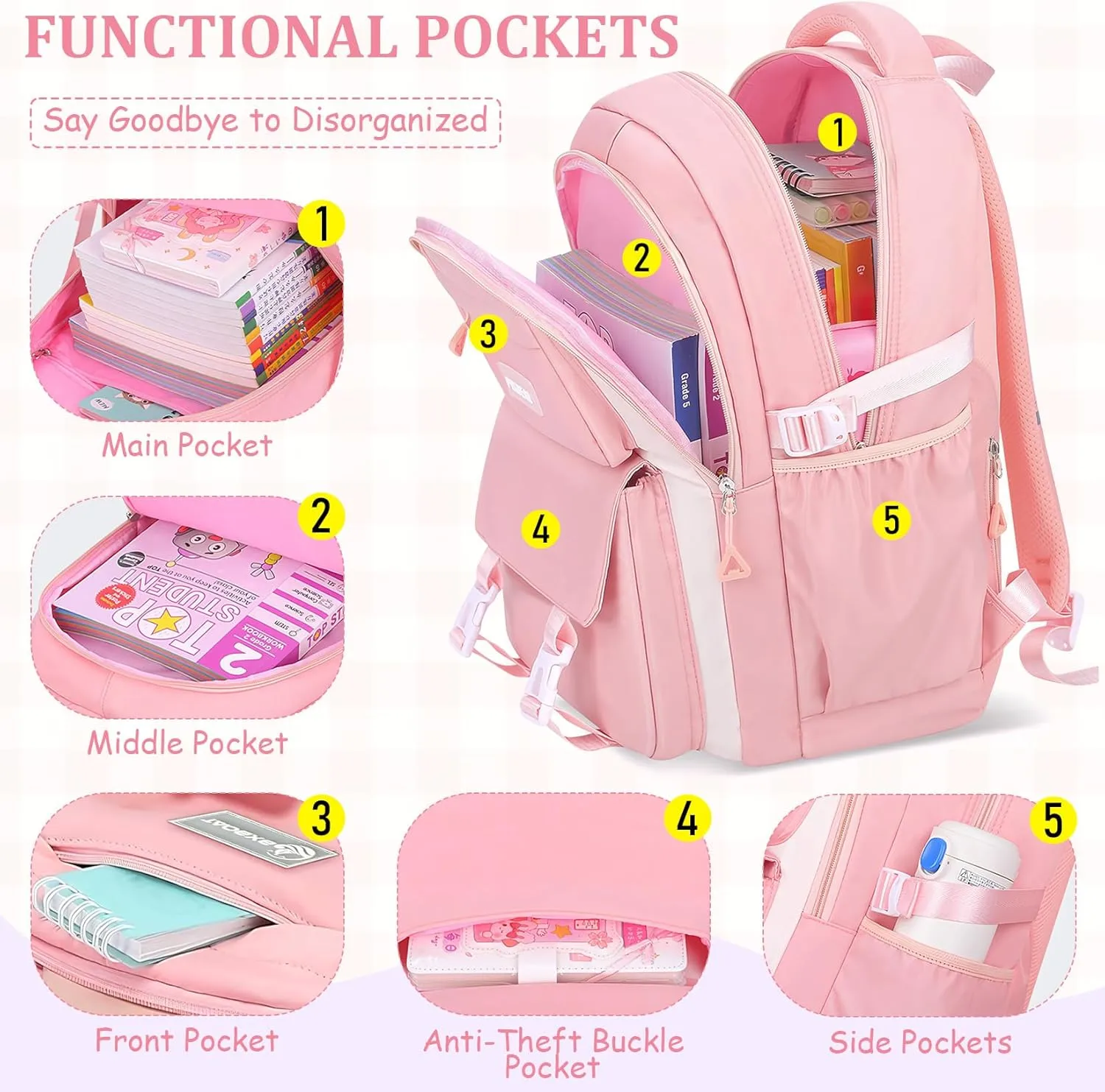 Kids Backpacks for Girls - Cute Girls Backpack for Elementary, Middle and High School Students - 18" School Bookbag