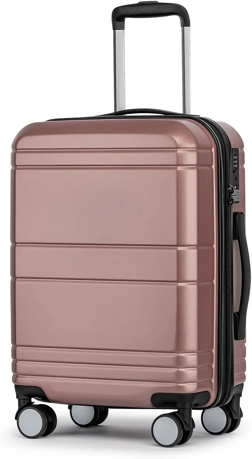 KYME Carry On Luggage 22x14x9 Airline Approved Expandable Carry-On Suitcase with Spinner Wheels Hardside Small Lightweight Rolling Travel Luggage with TSA Lock 20-Inch Suitcase Rose Gold