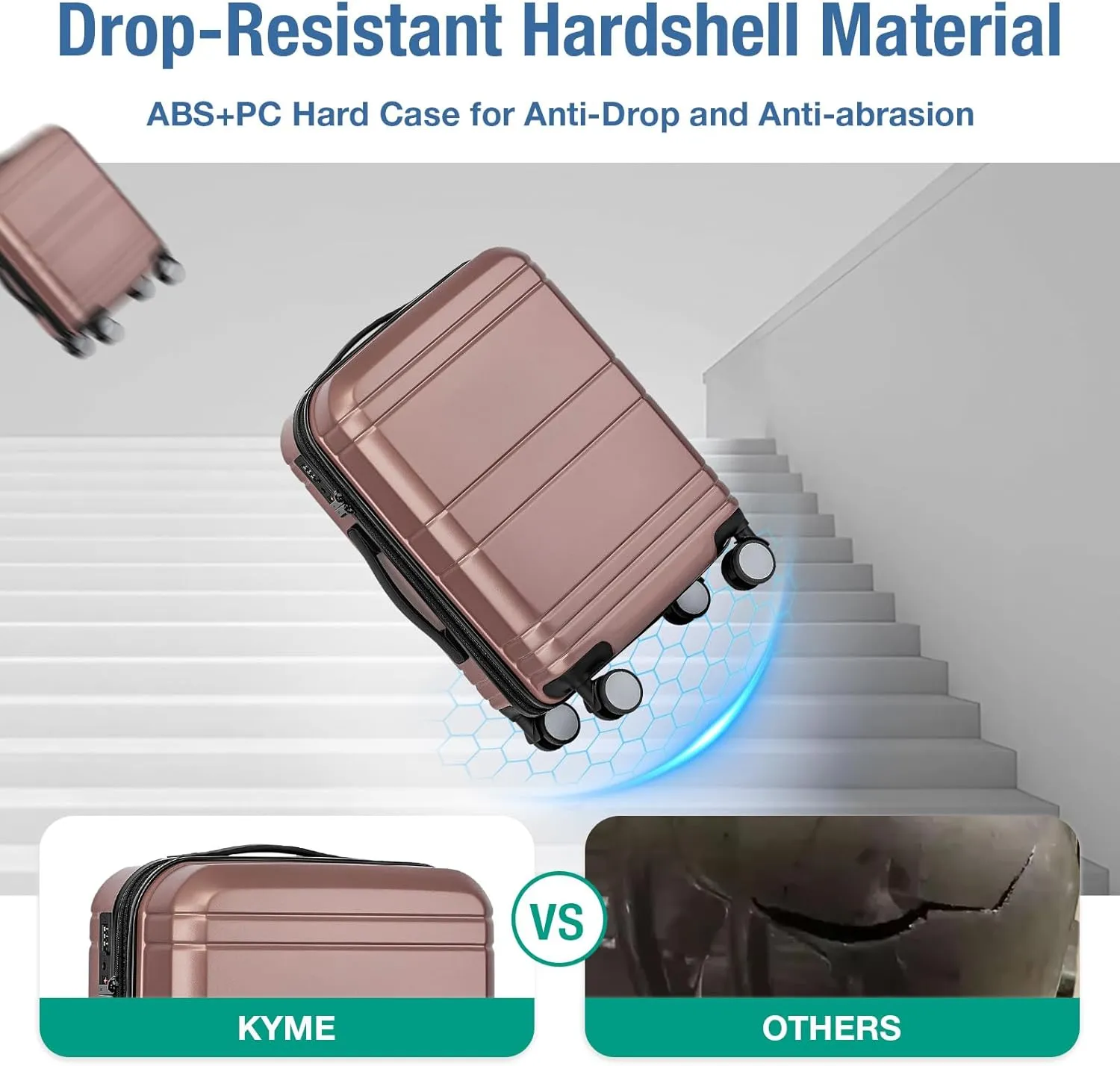 KYME Carry On Luggage 22x14x9 Airline Approved Expandable Carry-On Suitcase with Spinner Wheels Hardside Small Lightweight Rolling Travel Luggage with TSA Lock 20-Inch Suitcase Rose Gold