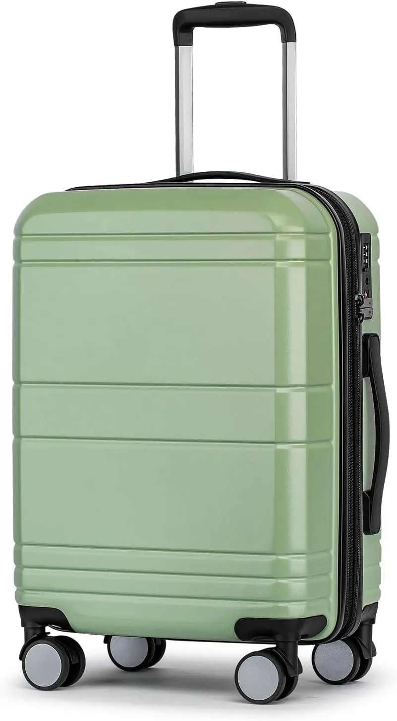 KYME Expandable Carry On Luggage with Spinner Wheels 22x14x9 Airline Approved Hardshell Small Luggage with Built-in TSA Lock 20 inch Carry On Suitcase Travel Rolling Luggage Lt Green