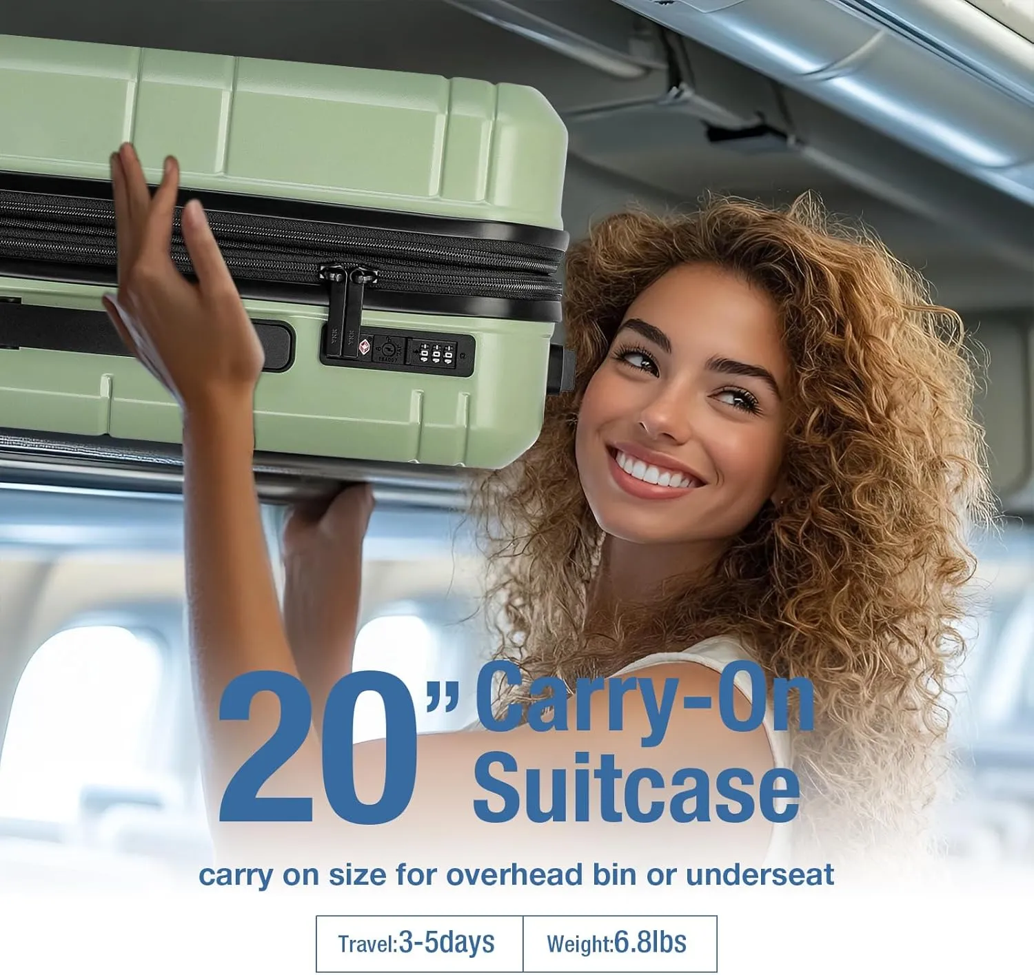 KYME Expandable Carry On Luggage with Spinner Wheels 22x14x9 Airline Approved Hardshell Small Luggage with Built-in TSA Lock 20 inch Carry On Suitcase Travel Rolling Luggage Lt Green