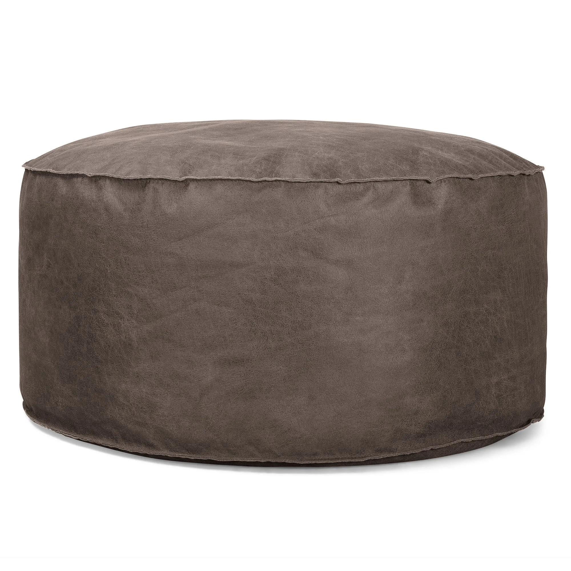 Large Round Pouffe - Distressed Leather Natural Slate