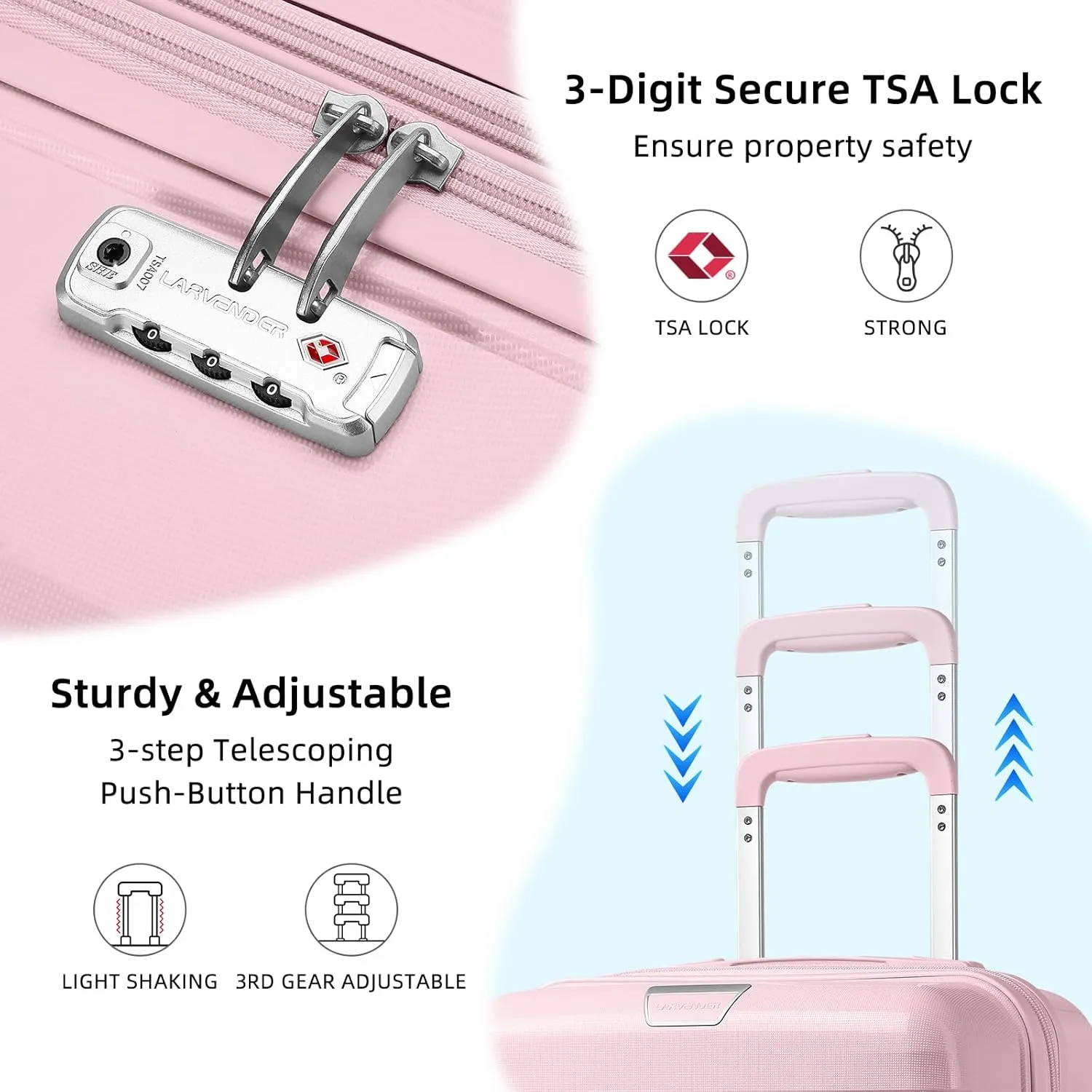 LARVENDER Luggage Sets 3 Piece with Duffel Bag Hardside PP Carry On Suitcase with 360 Spinner Wheels TSA Lock Luggage Sets for Women, Orchid Pink