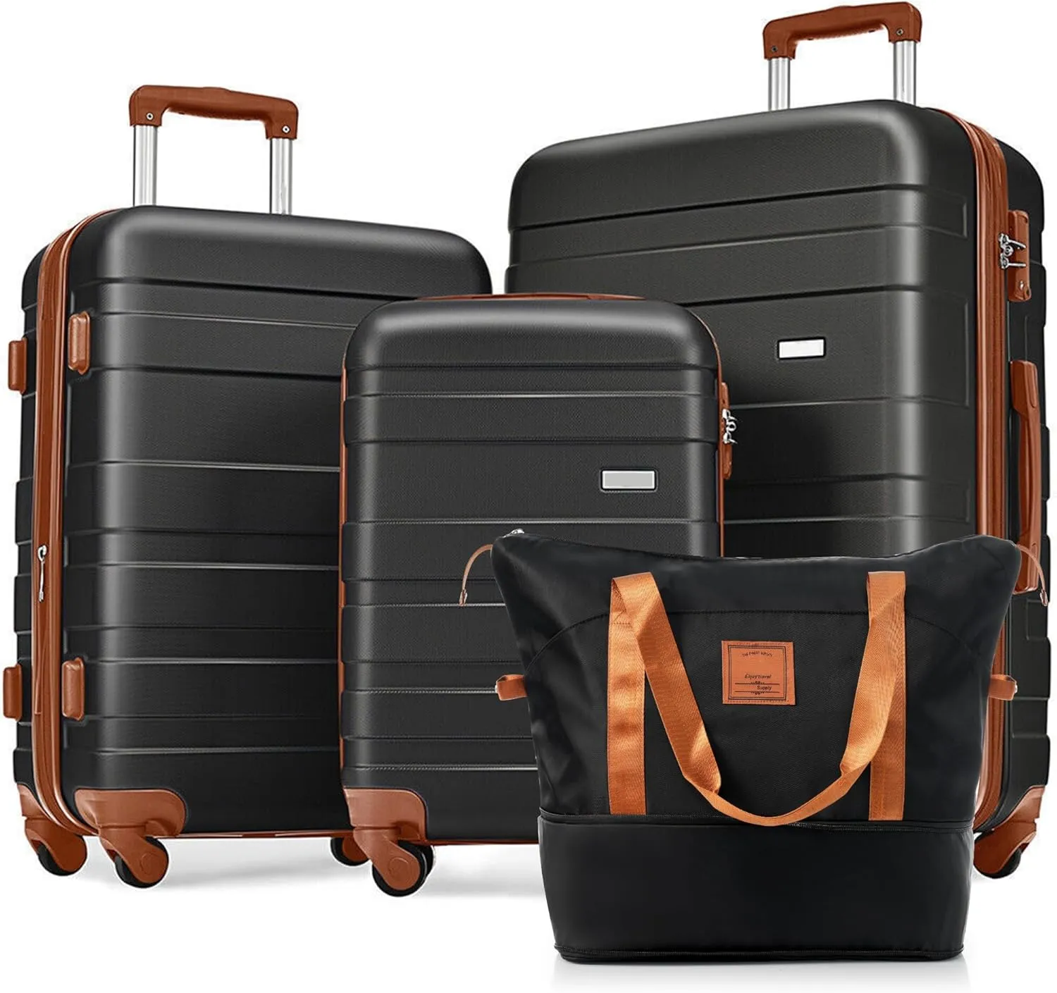 Luggage 4 Piece Sets 20/24/28" with Travel Bag Hardshell Travel SuitcaseS,Four Multi-Directional Wheels Suitcase with TSA Lock Rolling Suitcase Material ABS (Black Brown)