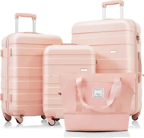 Luggage 4 Piece Sets 20/24/28" with Travel Bag Hardshell Travel SuitcaseS,Four Multi-Directional Wheels Suitcase with TSA Lock Rolling Suitcase Material ABS (Pink)