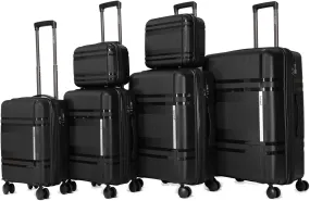 Luggage Set 3 Piece 100% PP Heavy Duty Hardside Expandable Suitcase Set with TSA Lock Double Spinner Wheels (Black, 6 Piece Set)