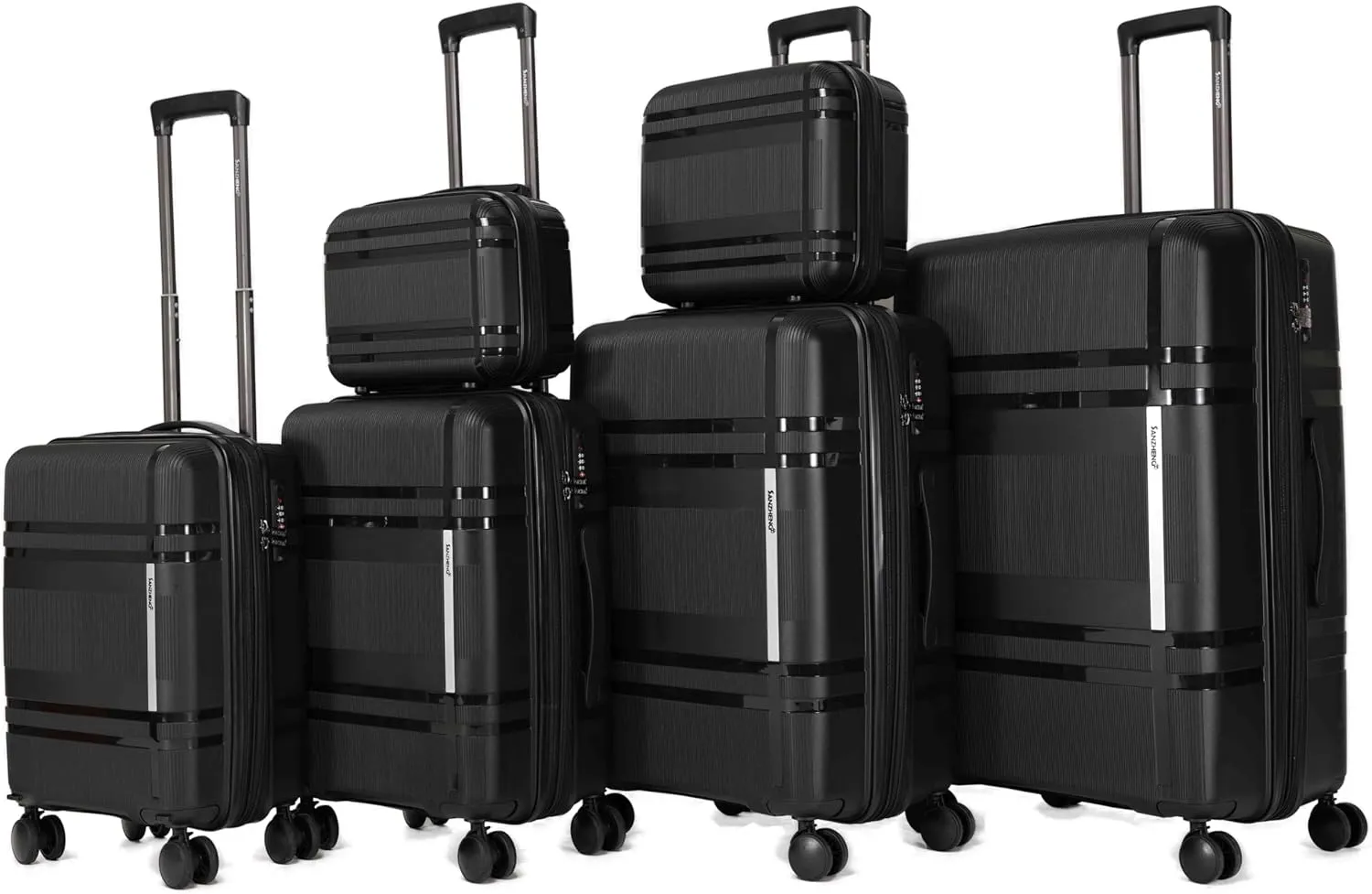 Luggage Set 3 Piece 100% PP Heavy Duty Hardside Expandable Suitcase Set with TSA Lock Double Spinner Wheels (Black, 6 Piece Set)